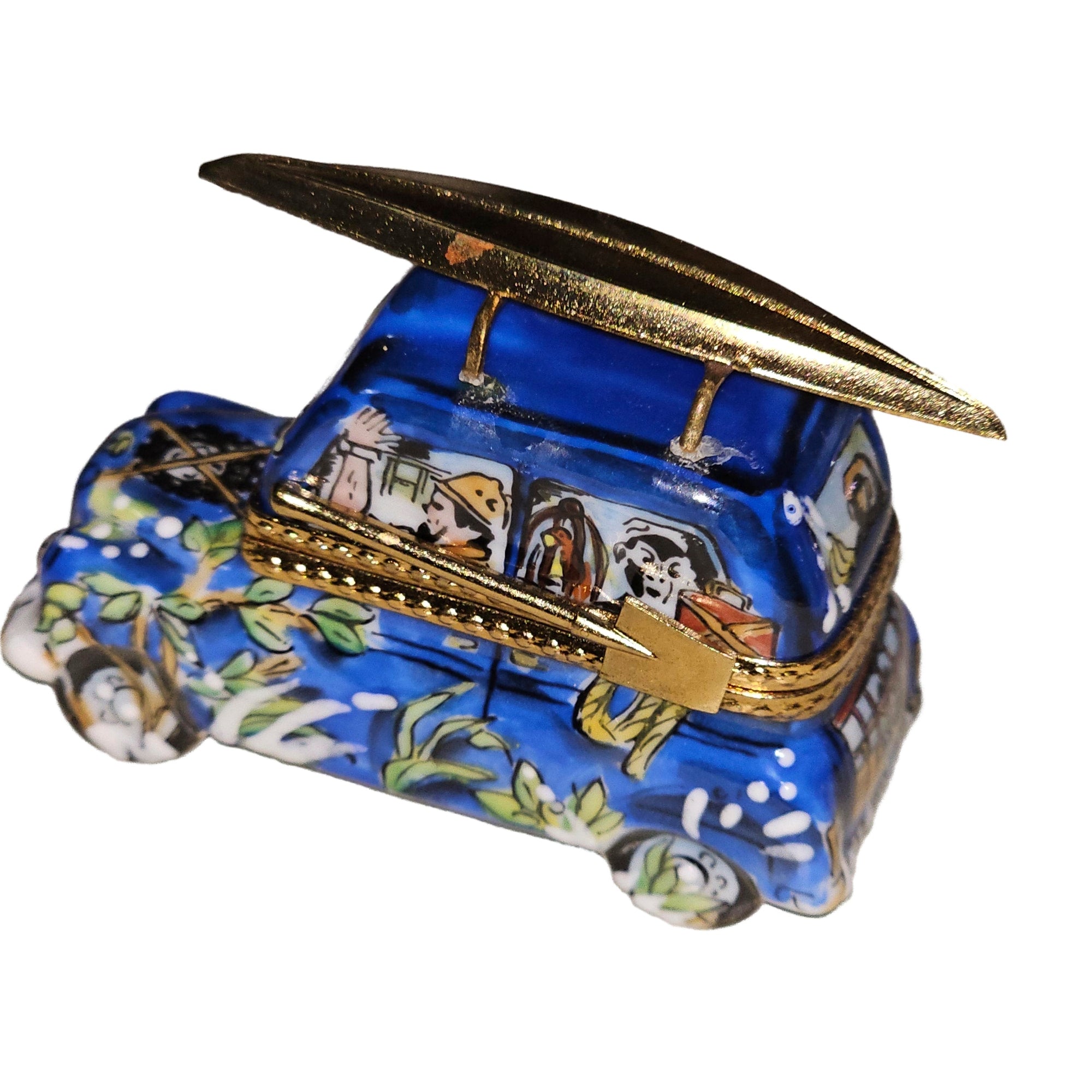 Blue Surfer Car Treasure Box Porcelain Limoges sport vehicles French Trinket Box