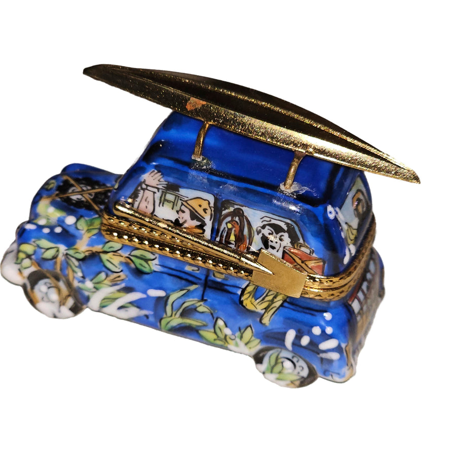 Blue Surfer Car Treasure Box Porcelain Limoges sport vehicles French Trinket Box