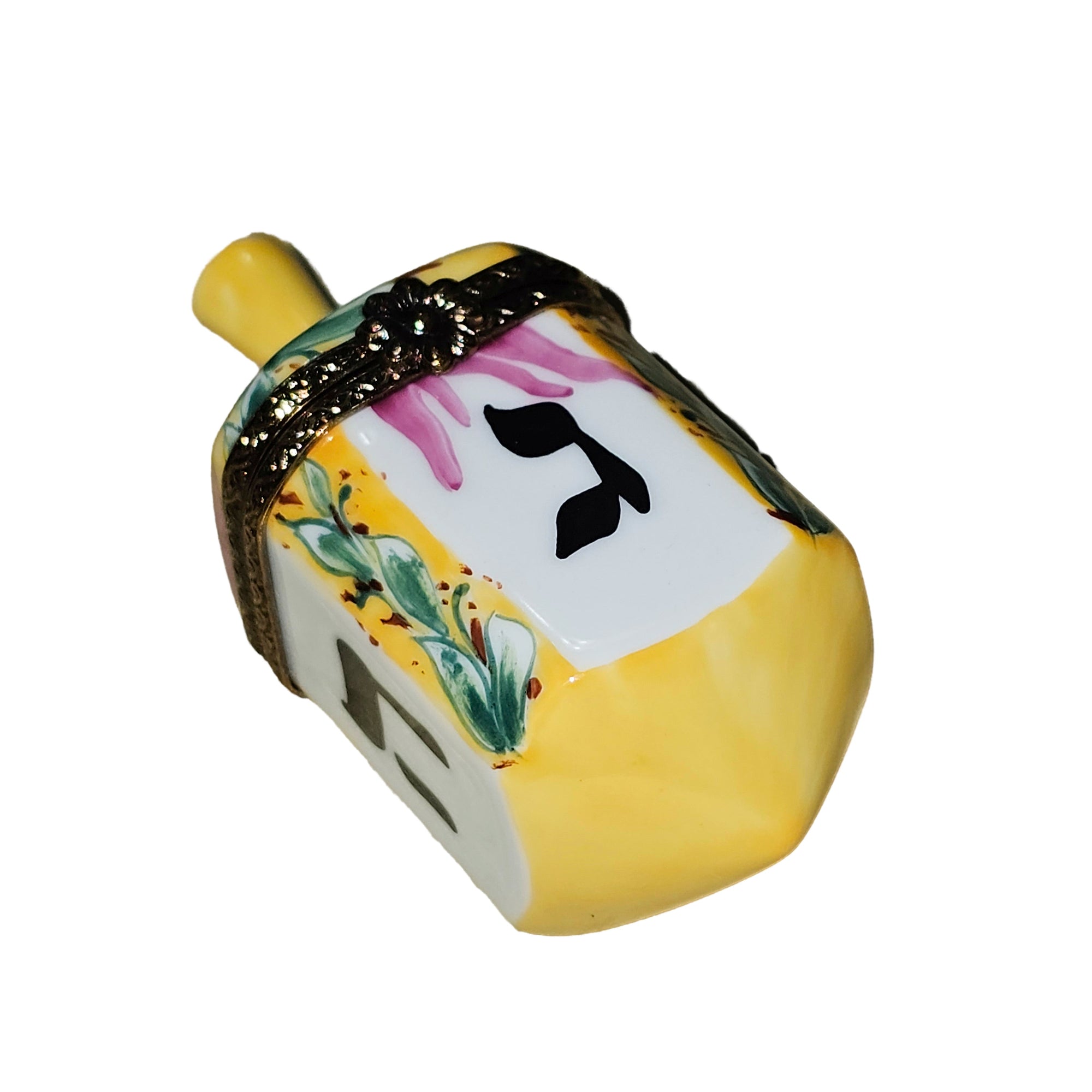 Charming Yellow Dreidel Limoges Box Porcelain Limoges Religious religion spiritual myth French Trinket Box