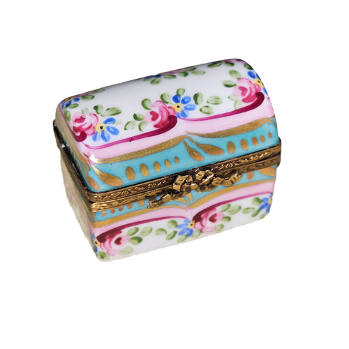 Turquoise Pink Floral Treasure Box Porcelain Limoges traditional French Trinket Box