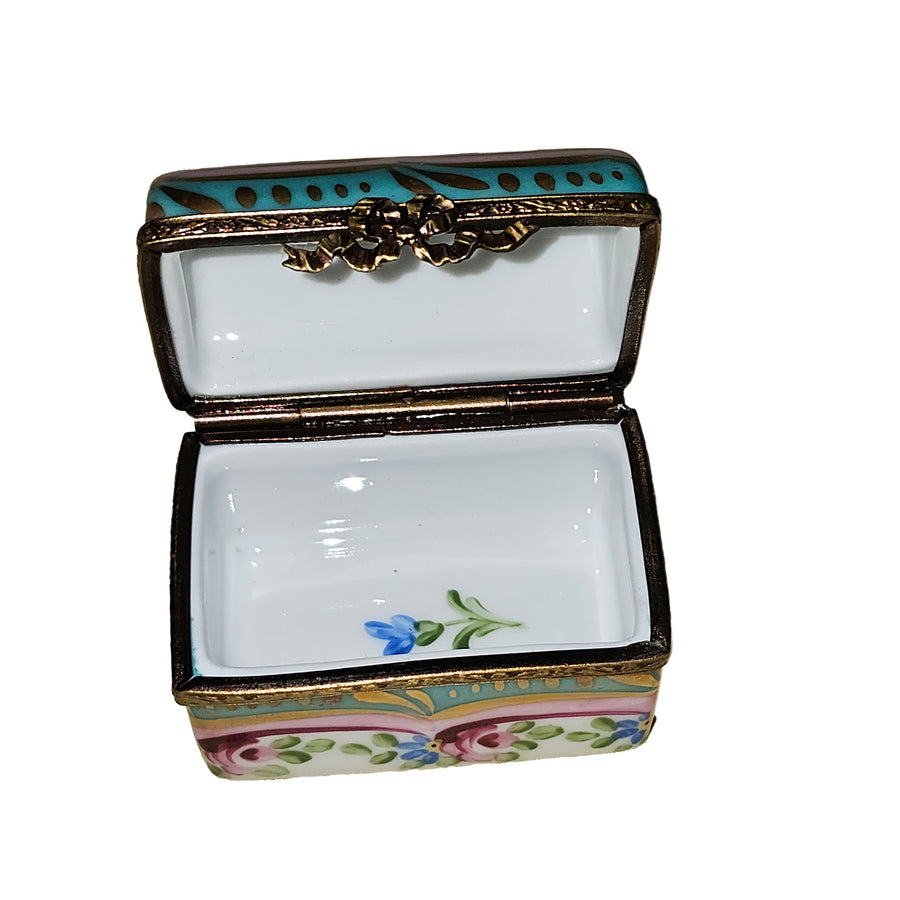 Turquoise Pink Floral Treasure Box Porcelain Limoges traditional French Trinket Box