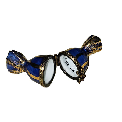 Blue Gold Striped Limoges Candy Porcelain Limoges Dessert Carnival French Trinket Box