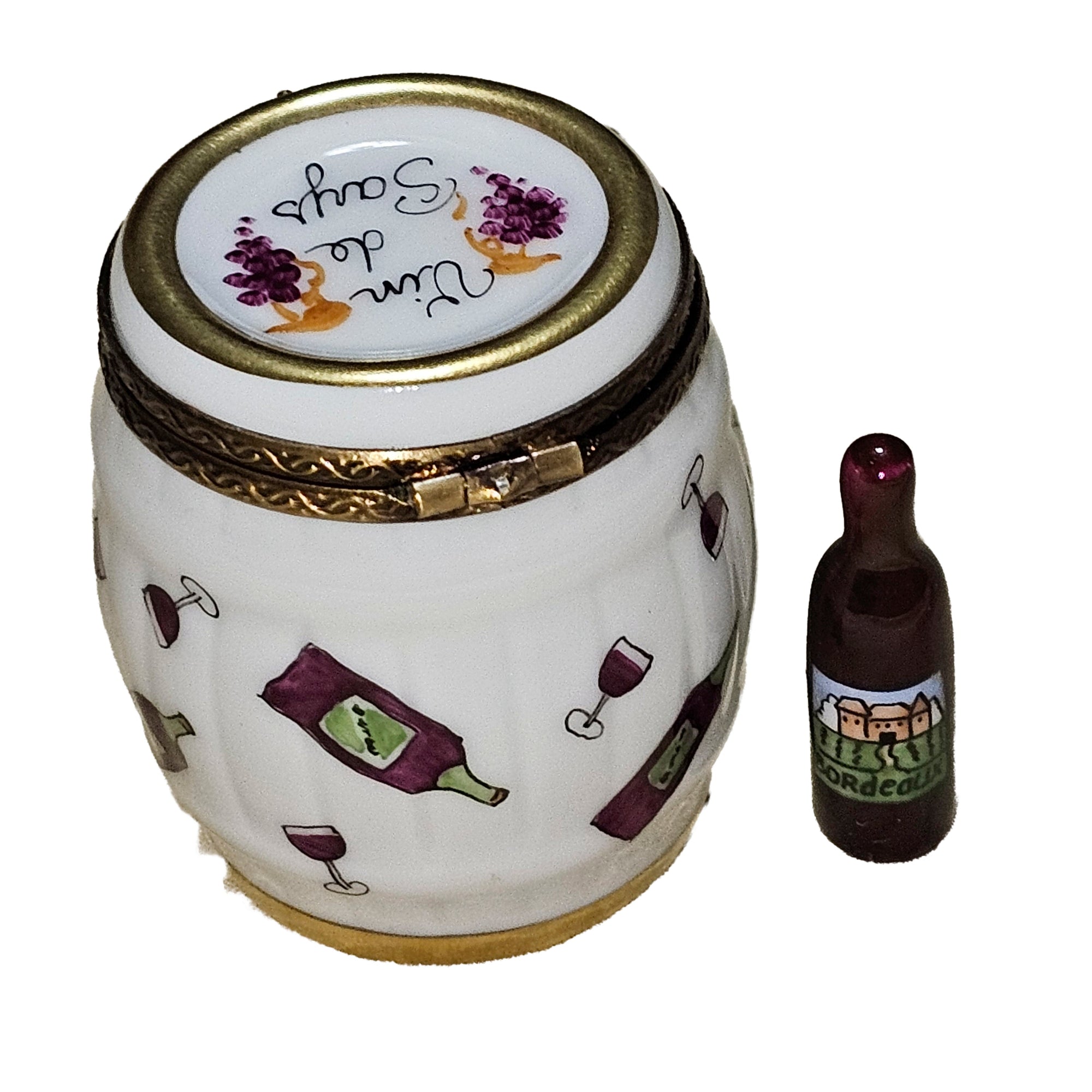 Charming Wine Barrel Limoges Box Porcelain Limoges wine French Trinket Box