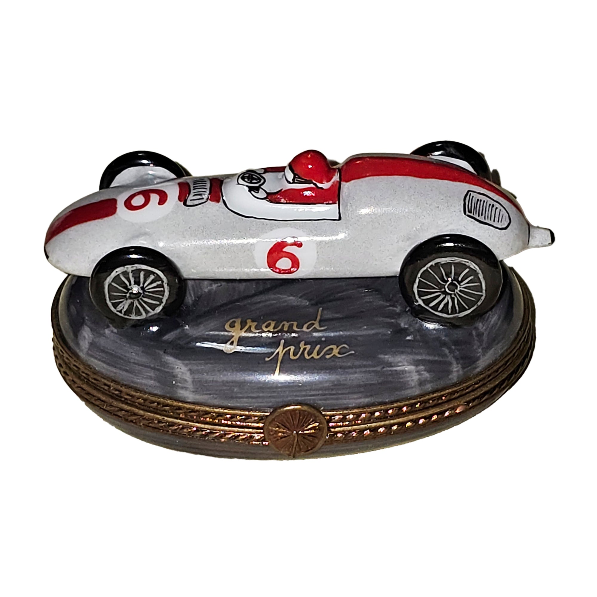 Grand Prix Race Car Box Porcelain Limoges vehicle car French Trinket Box