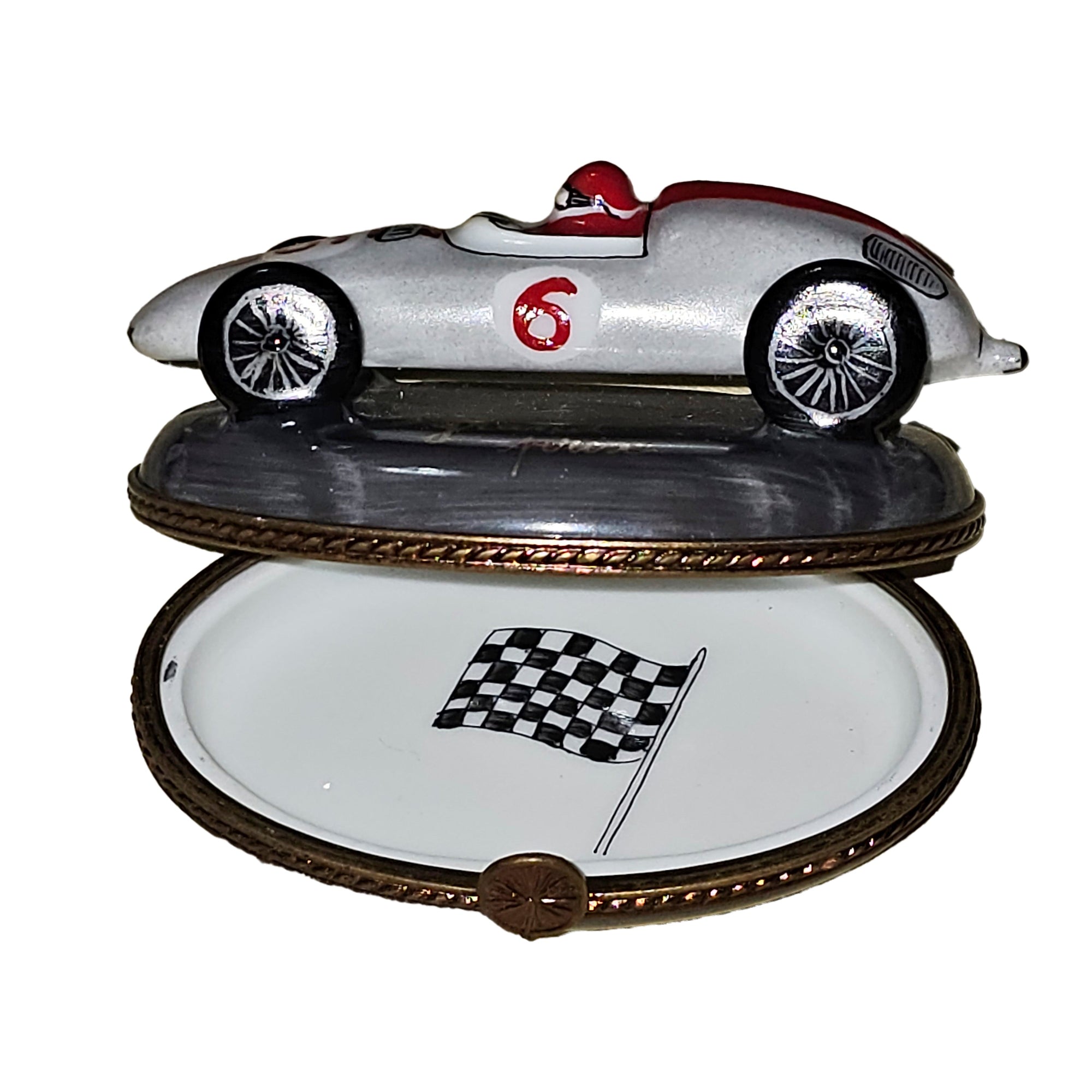 Grand Prix Race Car Box Porcelain Limoges vehicle car French Trinket Box