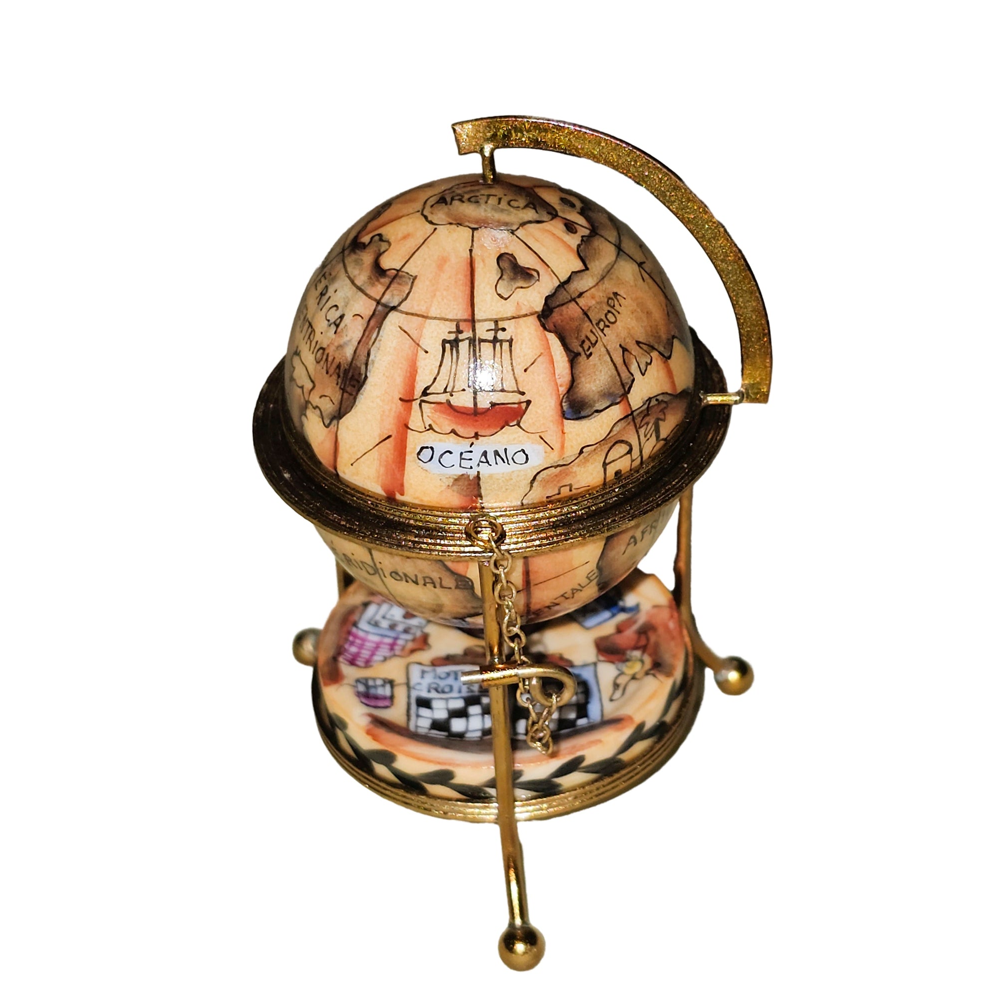 Elegant Handcrafted Globe Keepsake Porcelain Limoges World travel professional French Trinket Box