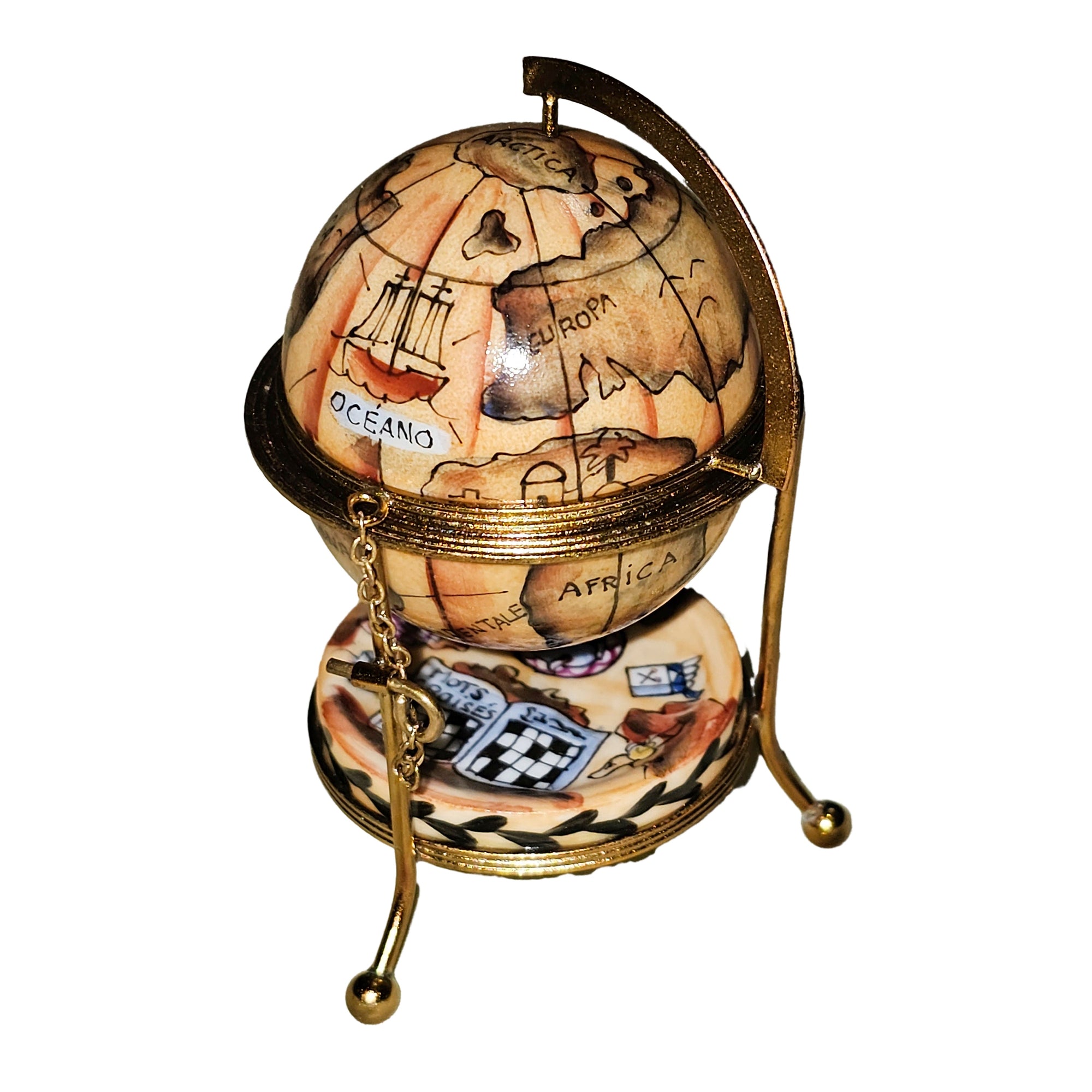 Elegant Handcrafted Globe Keepsake Porcelain Limoges World travel professional French Trinket Box