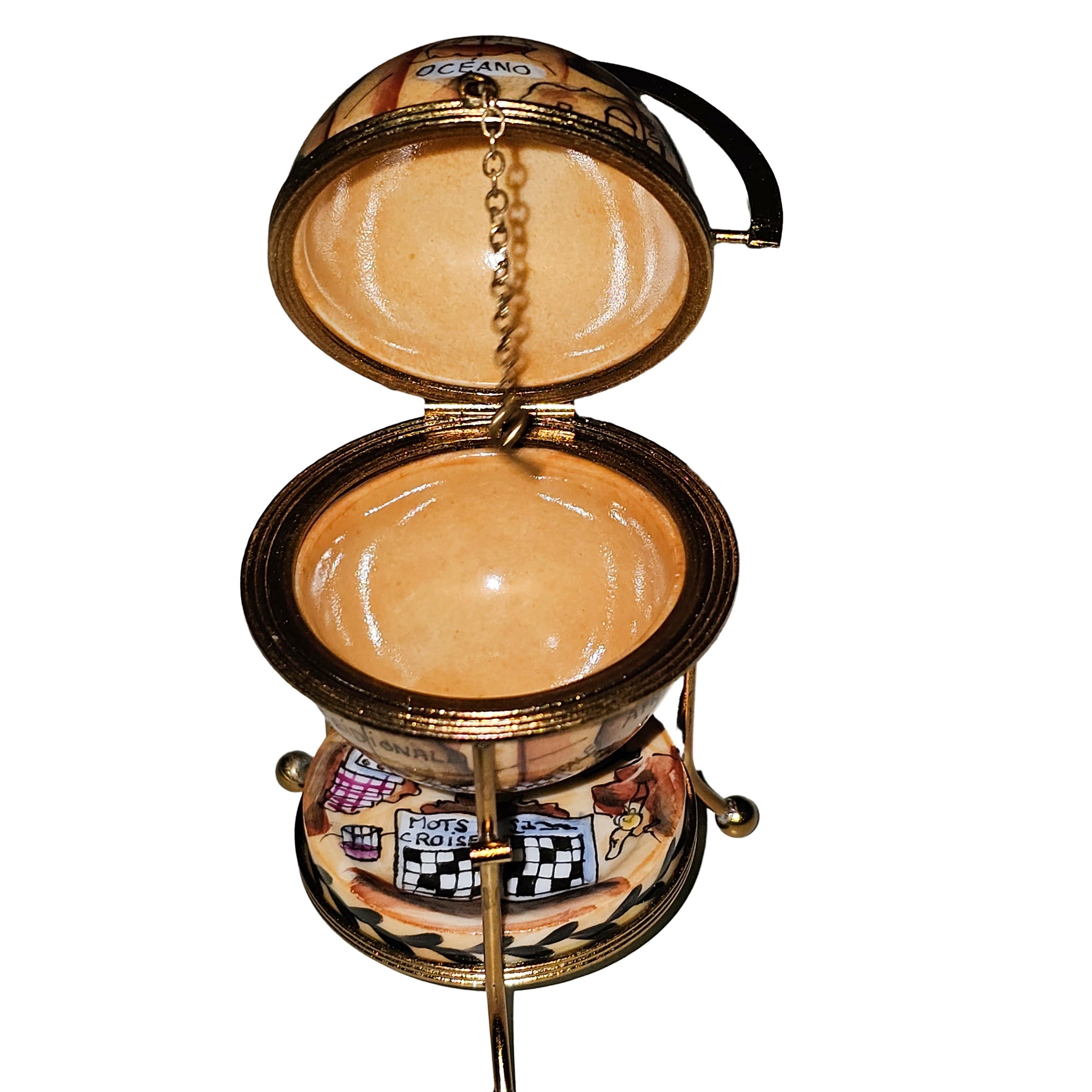 Elegant Handcrafted Globe Keepsake Porcelain Limoges World travel professional French Trinket Box