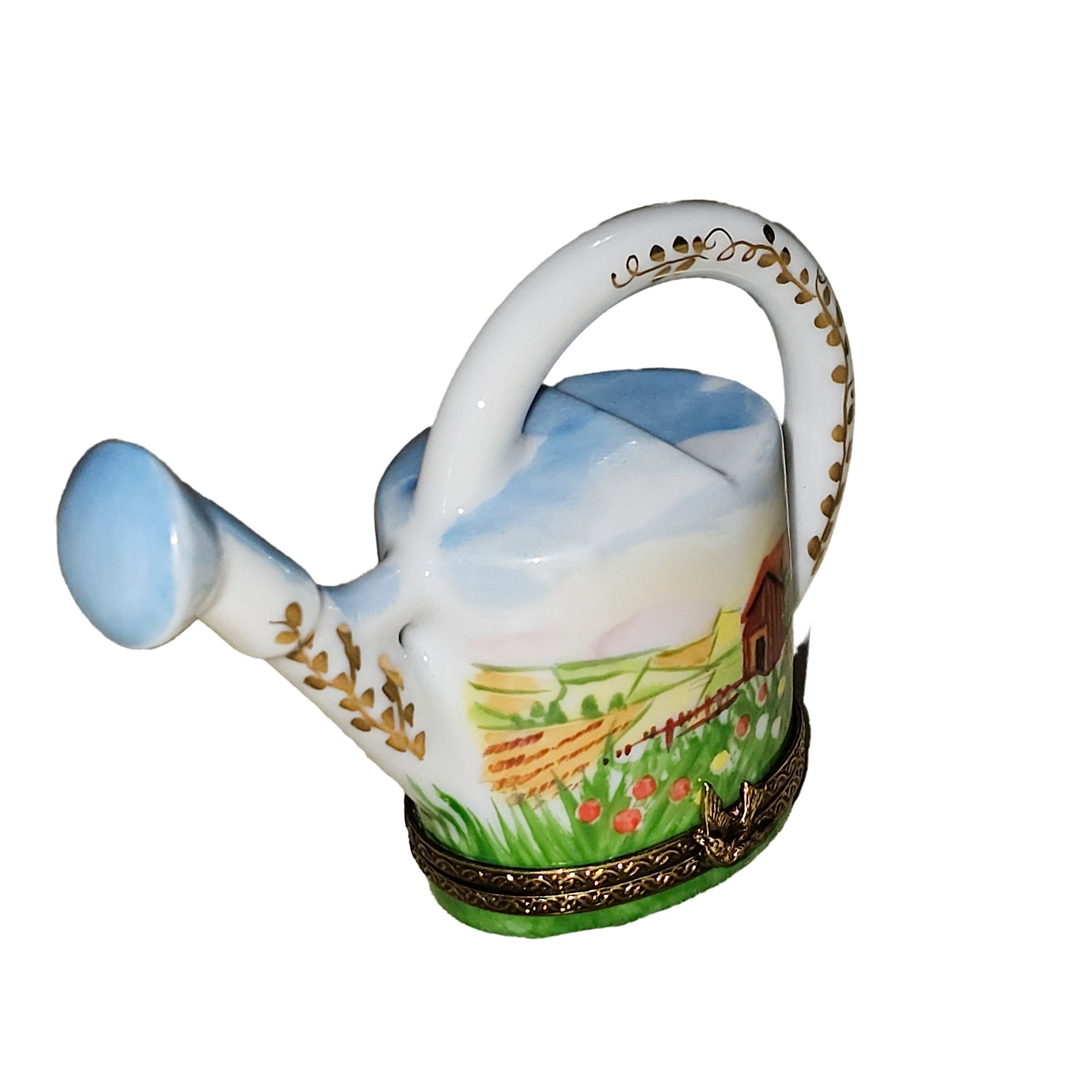 Farm Scene Watering Can Treasure Porcelain Limoges Garden French Trinket Box