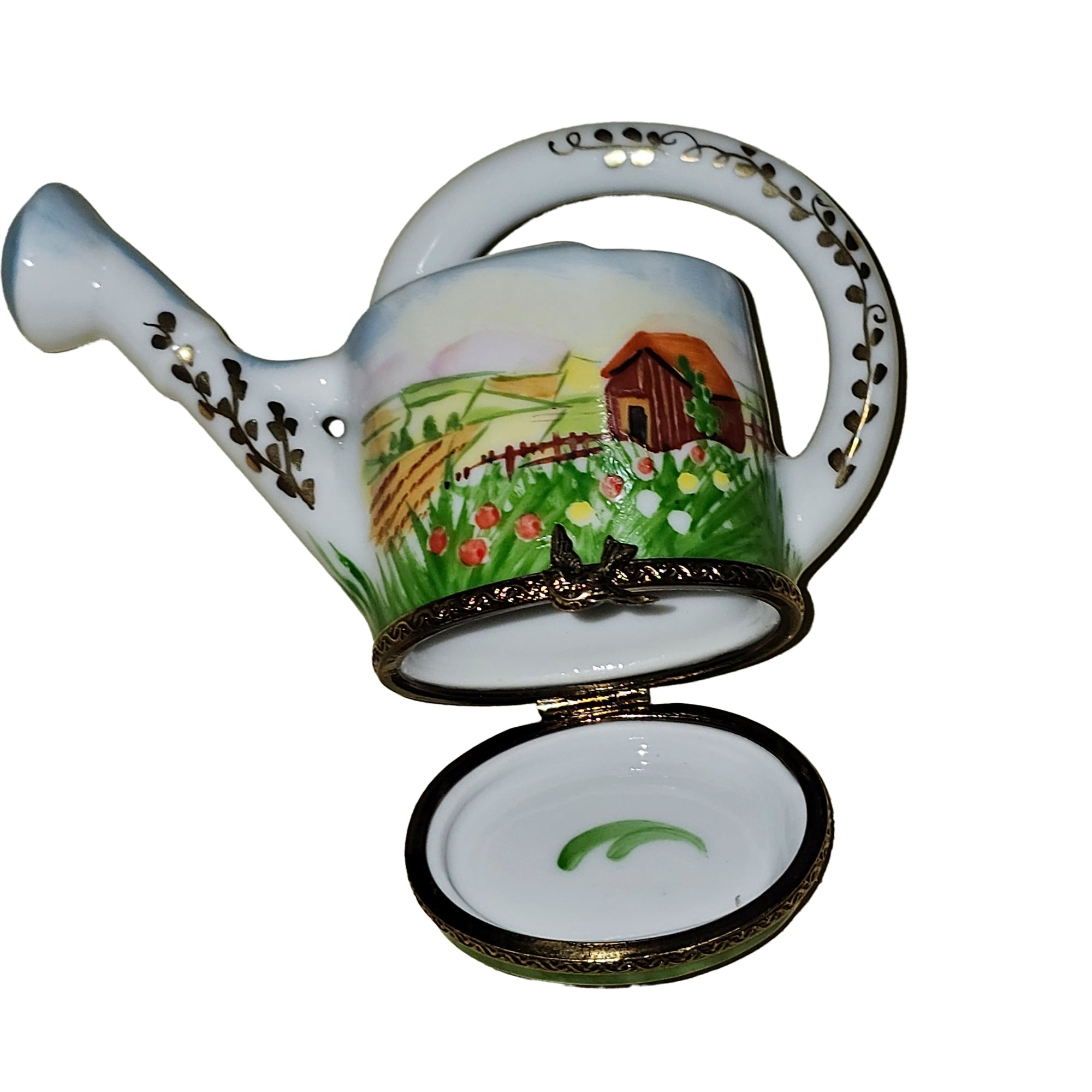 Farm Scene Watering Can Treasure Porcelain Limoges Garden French Trinket Box
