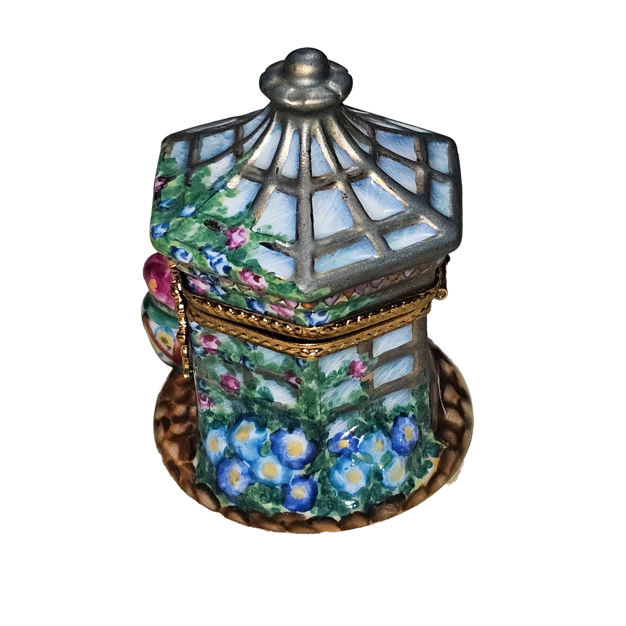 Charming Green Gazebo Box Porcelain Limoges Garden French Trinket Box