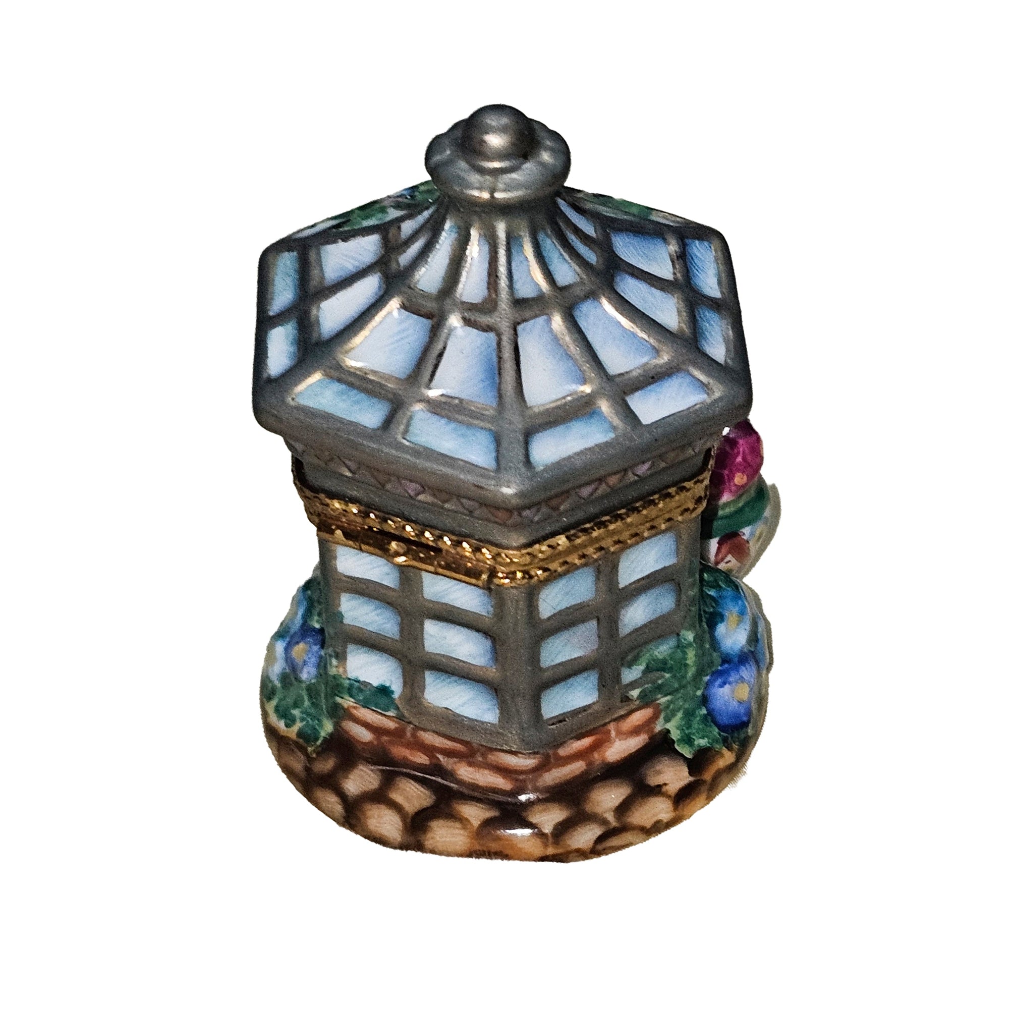 Charming Green Gazebo Box Porcelain Limoges Garden French Trinket Box