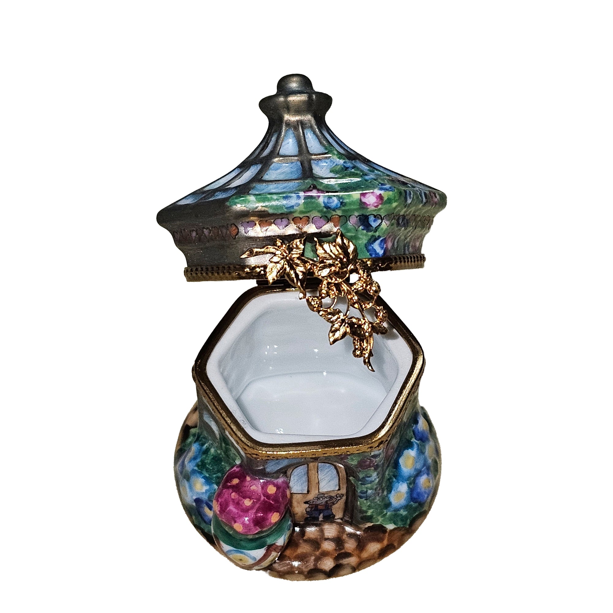 Charming Green Gazebo Box Porcelain Limoges Garden French Trinket Box