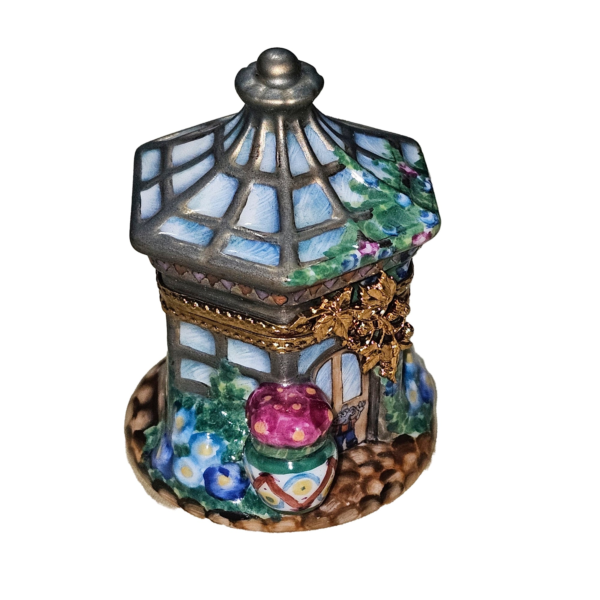 Charming Green Gazebo Box Porcelain Limoges Garden French Trinket Box