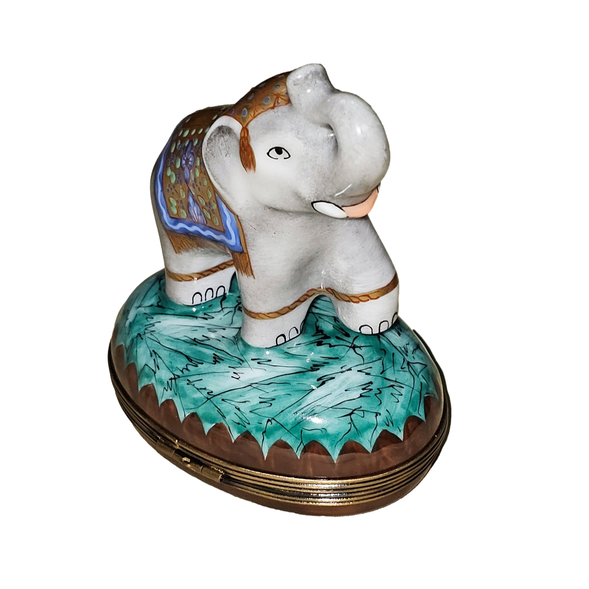 Elegant Trunk-Up Elephant Figurine Porcelain Limoges Wild kids French Trinket Box