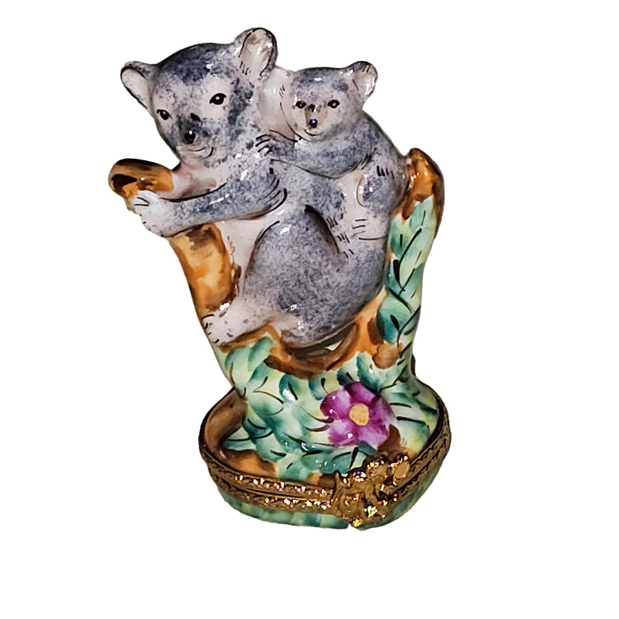 Koala Family Tree Delight Porcelain Limoges wild animals bear French Trinket Box