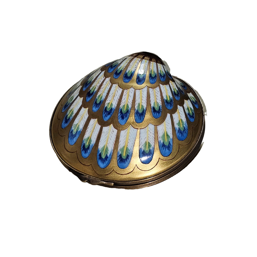 Shimmering Blue Gold Shell Box Porcelain Limoges beach ocean French Trinket Box