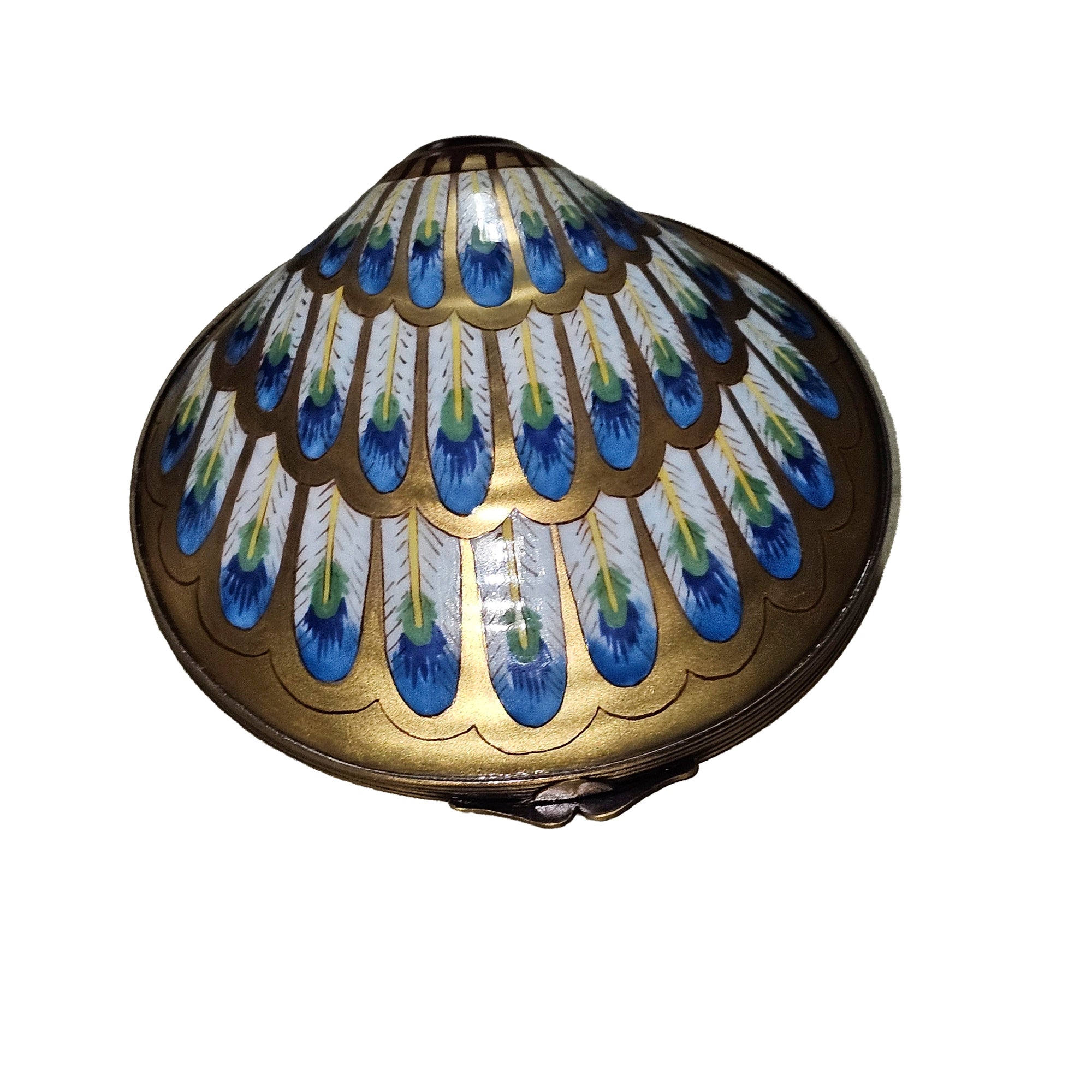 Shimmering Blue Gold Shell Box Porcelain Limoges beach ocean French Trinket Box