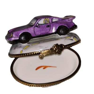 Purple Porsche Limoges Box Delight Porcelain Limoges vehicle French Trinket Box