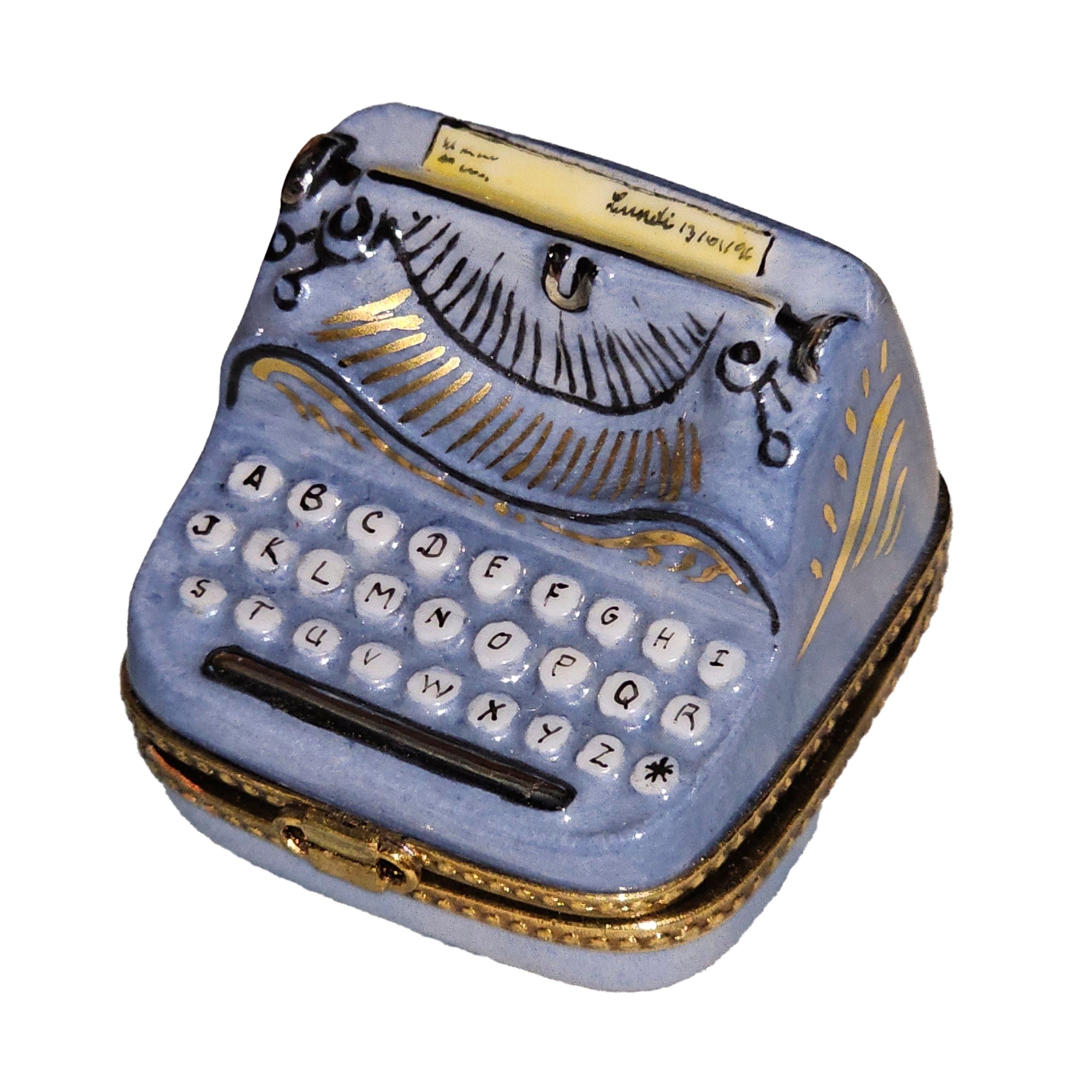 Periwinkle Typewriter Treasure Box Porcelain Limoges professional French Trinket Box