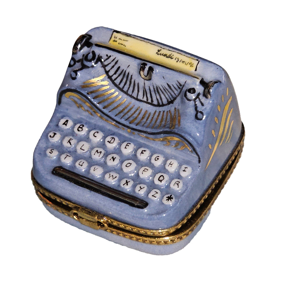 Periwinkle Typewriter Treasure Box Porcelain Limoges professional French Trinket Box