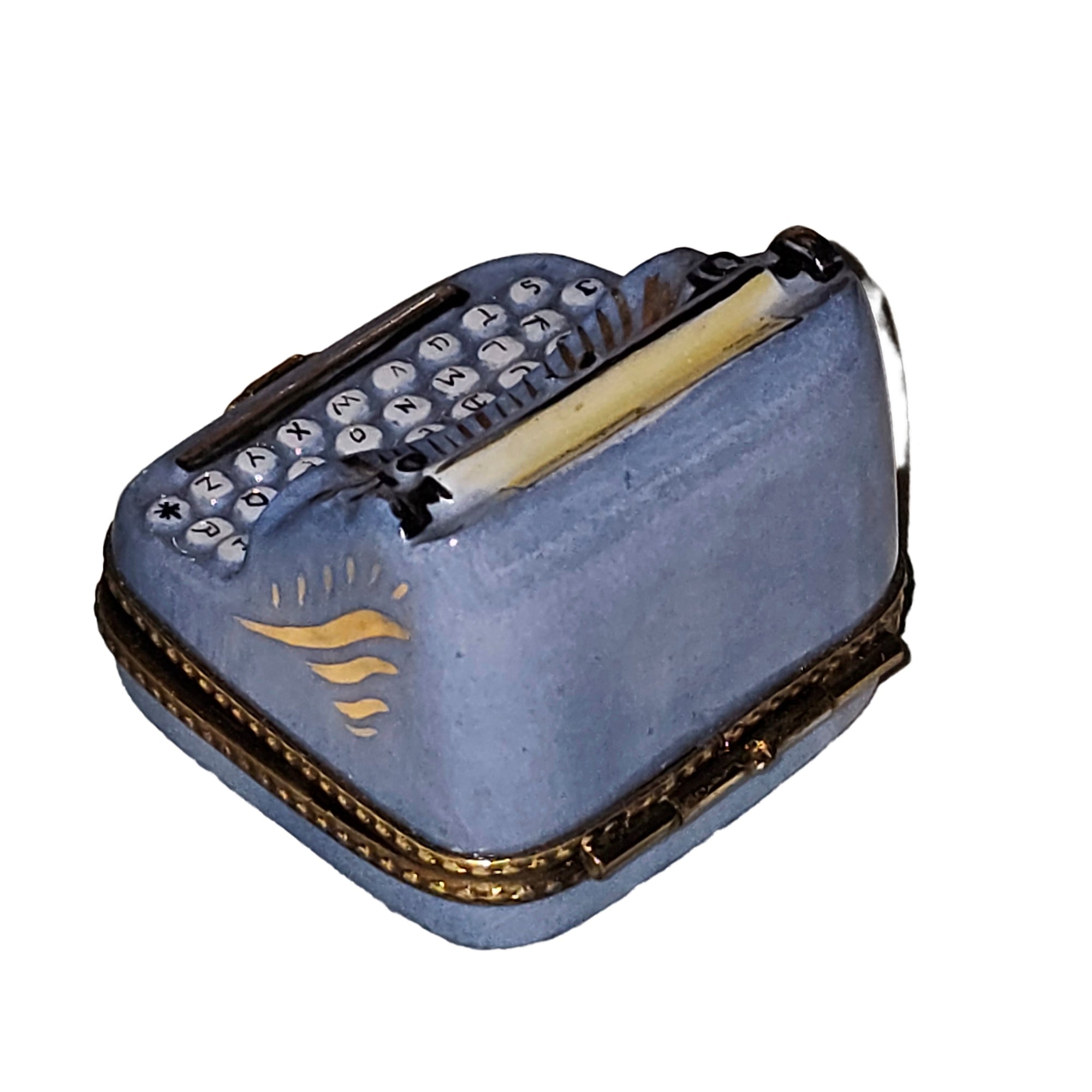 Periwinkle Typewriter Treasure Box Porcelain Limoges professional French Trinket Box