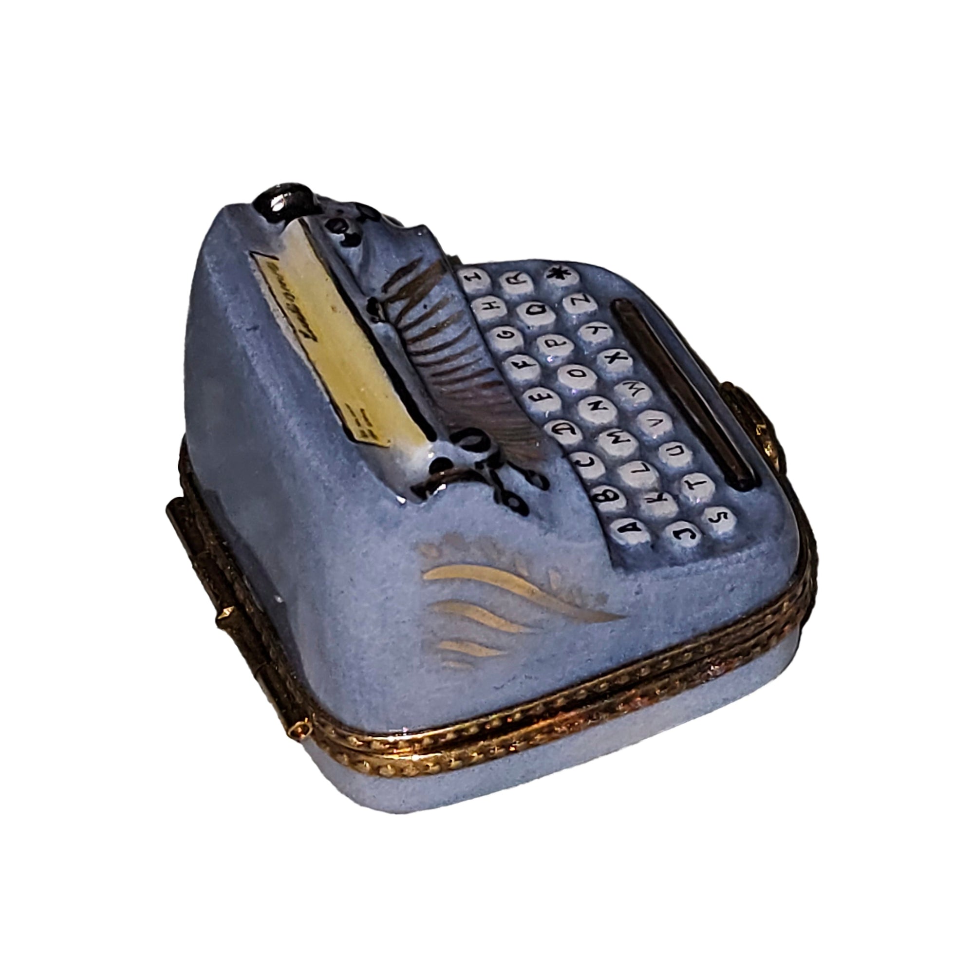 Periwinkle Typewriter Treasure Box Porcelain Limoges professional French Trinket Box