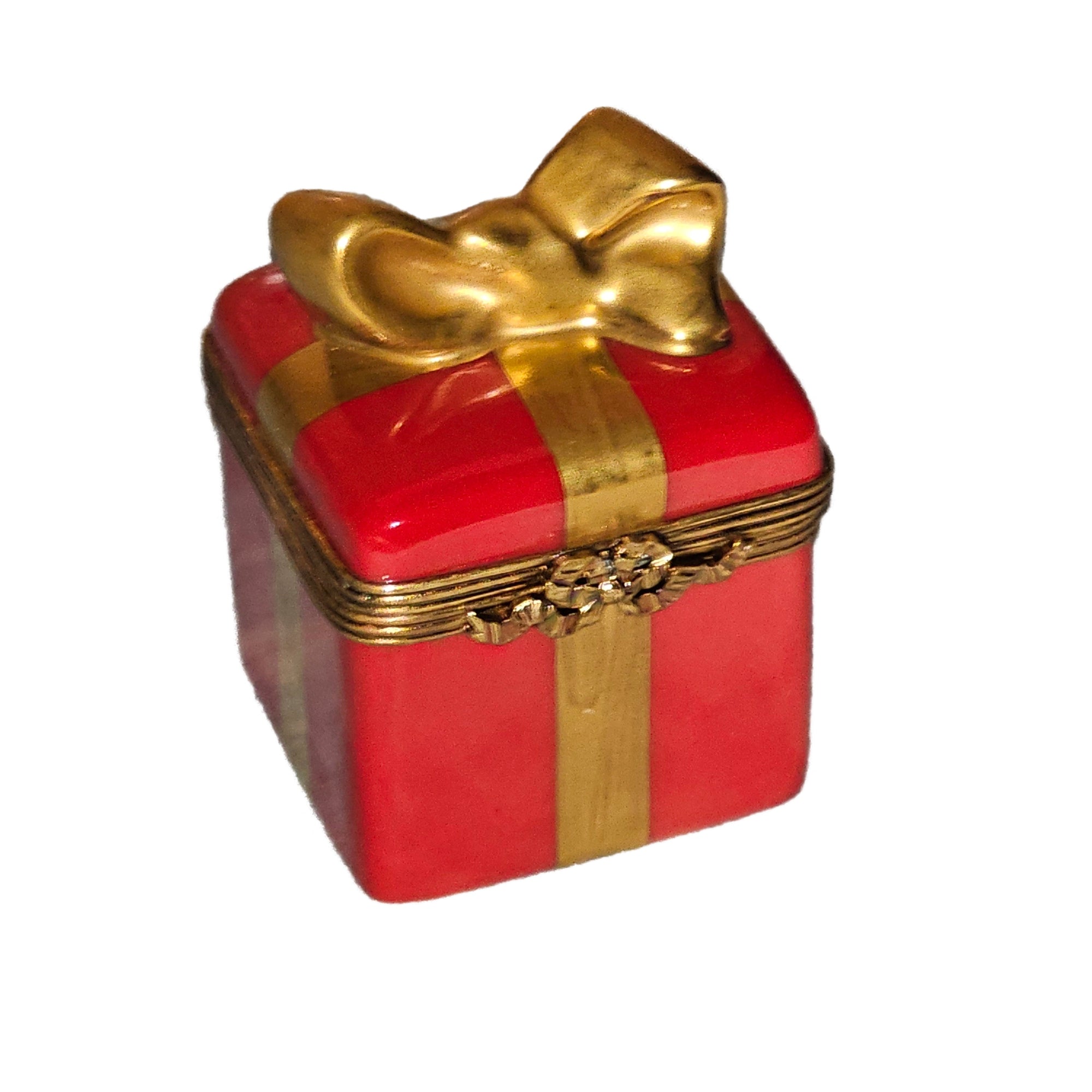 Red Gift Box with Gold Bow Porcelain Limoges special occasions birthday French Trinket Box