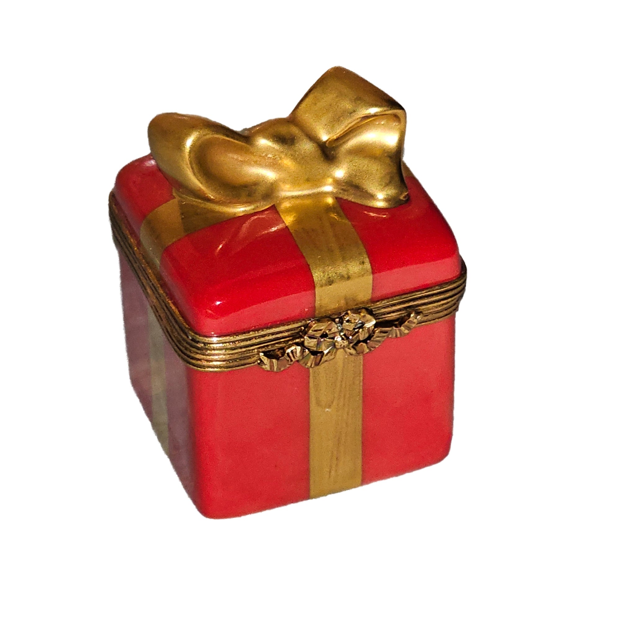 Red Gift Box with Gold Bow Porcelain Limoges special occasions birthday French Trinket Box
