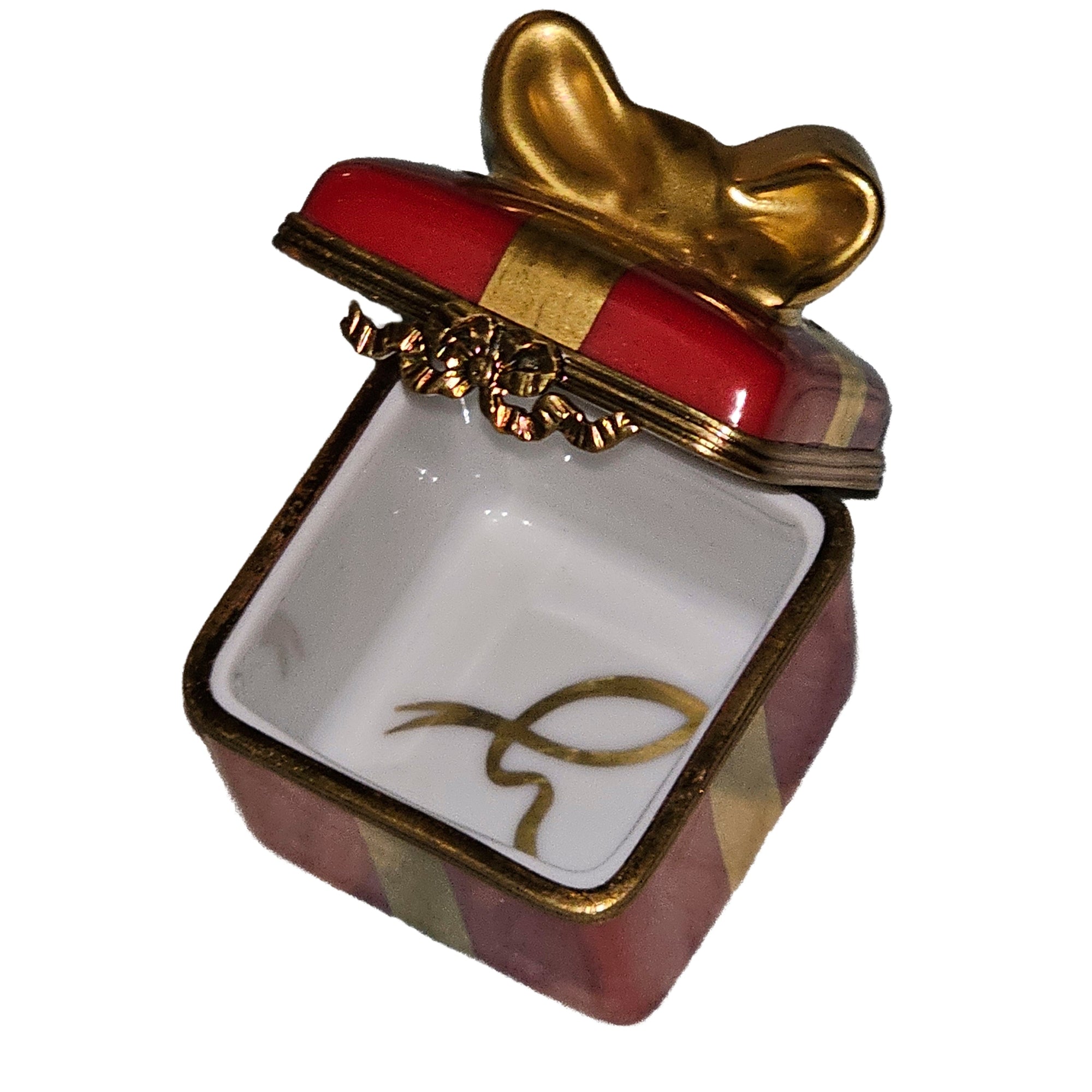Red Gift Box with Gold Bow Porcelain Limoges special occasions birthday French Trinket Box