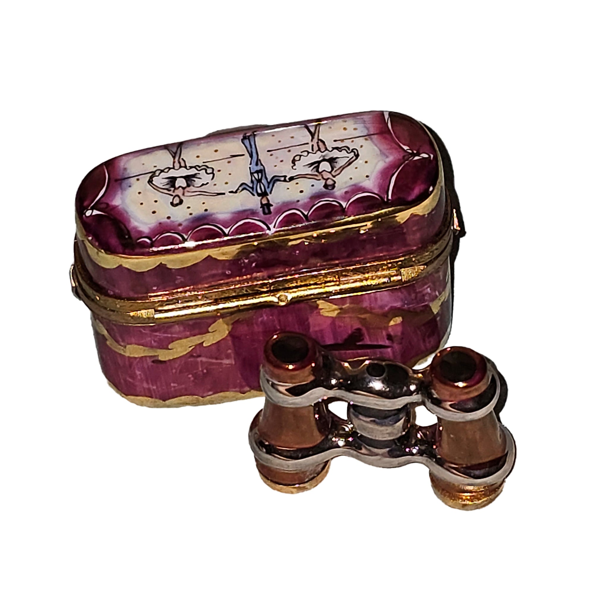 Ballerina Box with Binoculars Porcelain Limoges dance fine art French Trinket Box