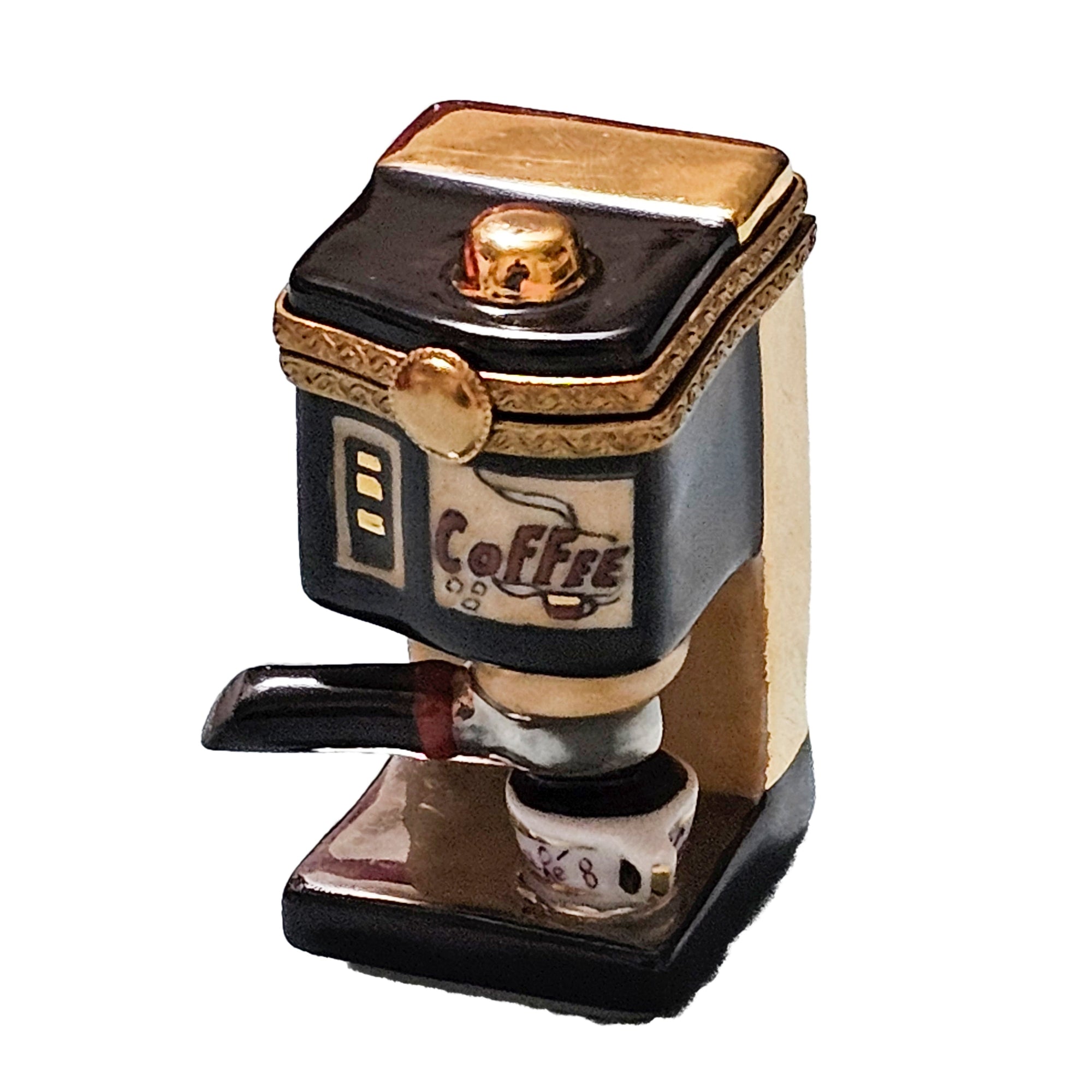 Gold Black Coffee Machine Box Porcelain Limoges Food Home French Trinket Box