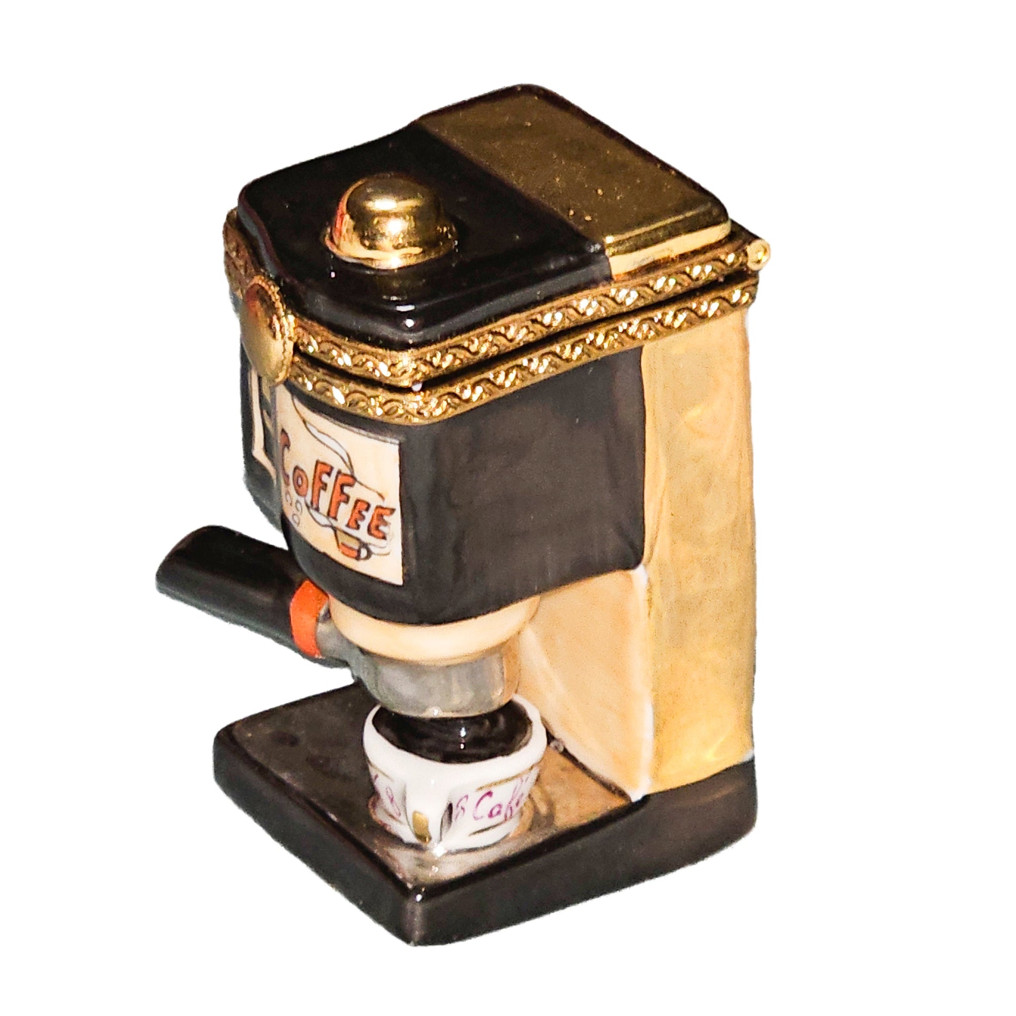 Gold Black Coffee Machine Box Porcelain Limoges Food Home French Trinket Box