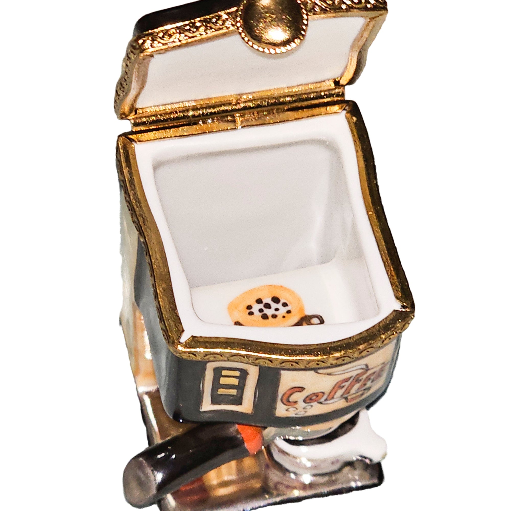 Gold Black Coffee Machine Box Porcelain Limoges Food Home French Trinket Box