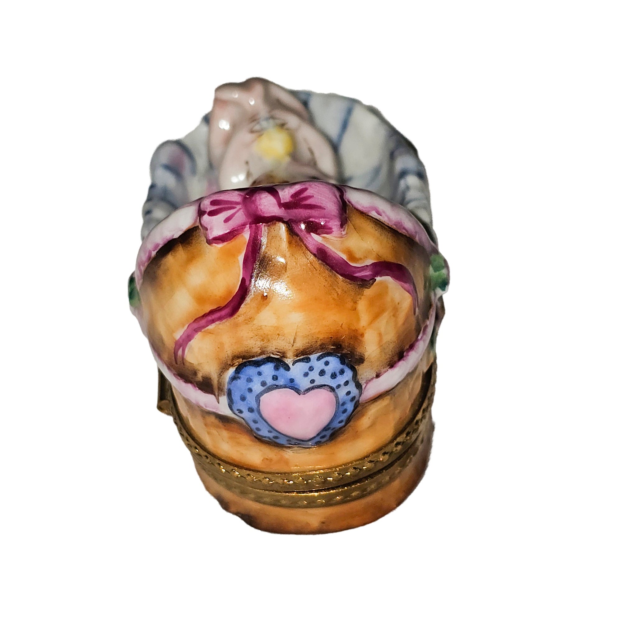 Charming Baby in Basket Limoges Box Porcelain Limoges baby figurines maternity French Trinket Box