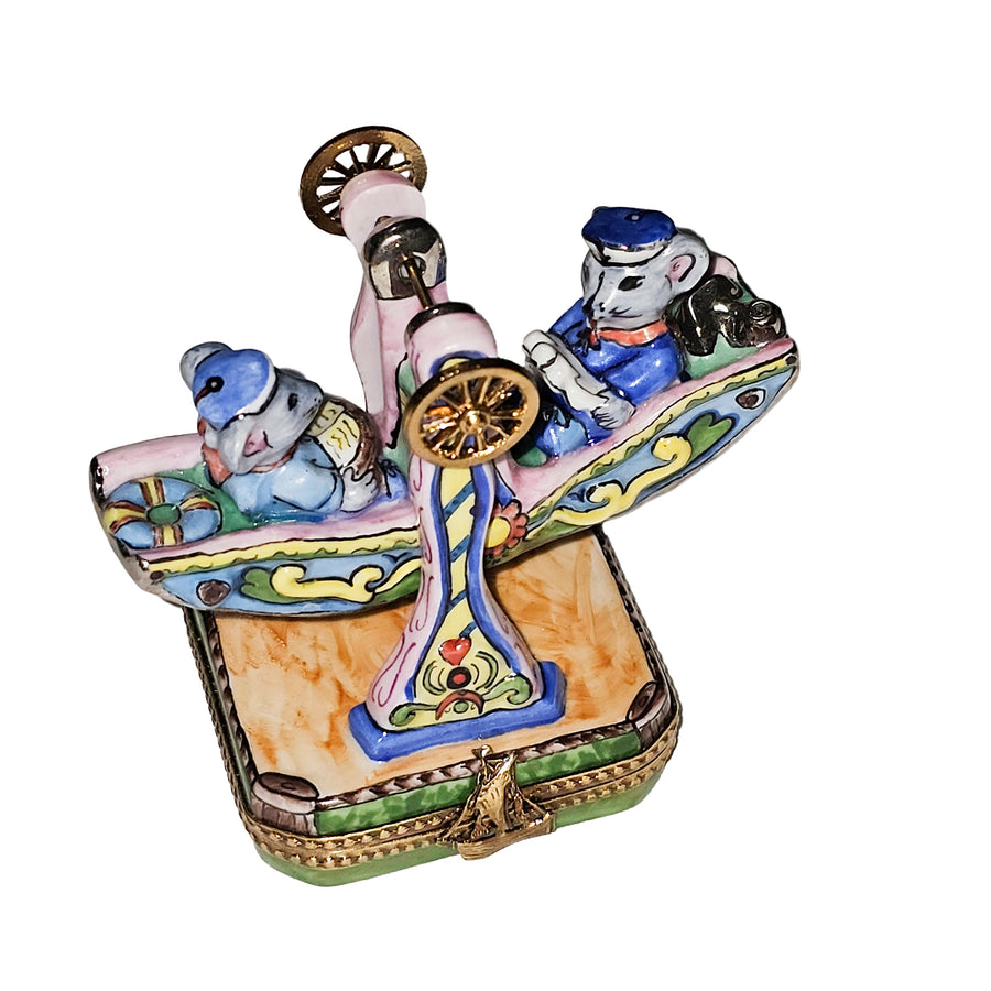 Mice Enjoying Carnival Ride Porcelain Limoges carnival kids baby critters mouse mice French Trinket Box