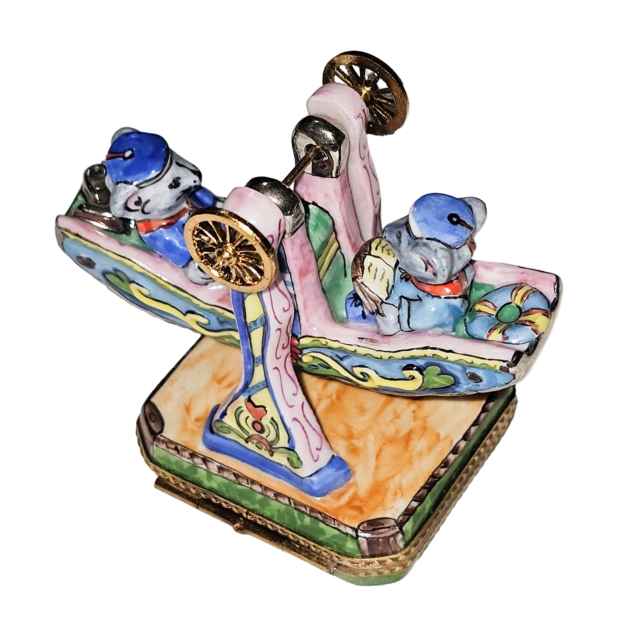 Mice Enjoying Carnival Ride Porcelain Limoges carnival kids baby critters mouse mice French Trinket Box