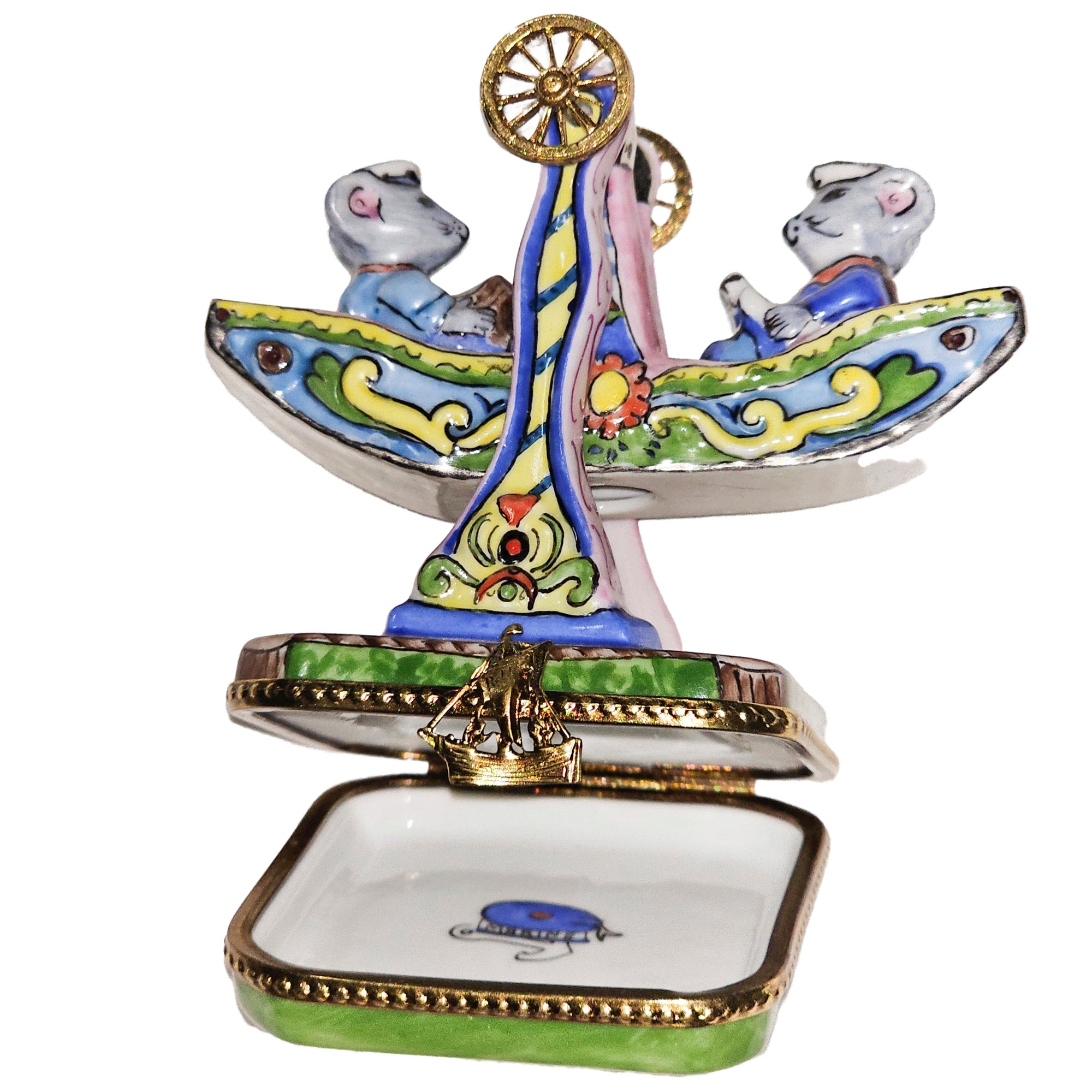 Mice Enjoying Carnival Ride Porcelain Limoges carnival kids baby critters mouse mice French Trinket Box