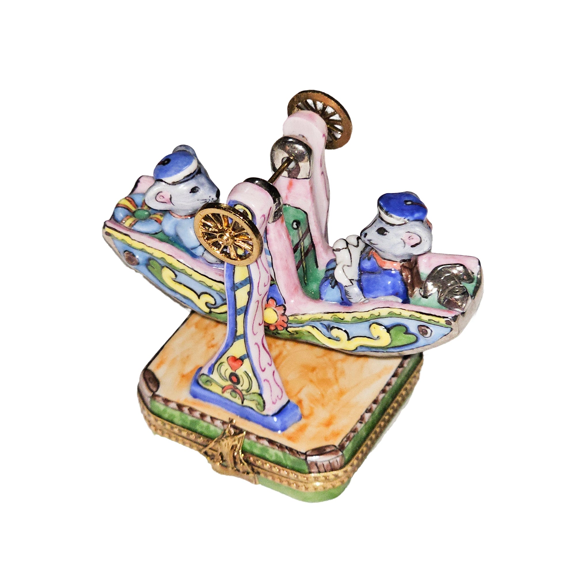 Mice Enjoying Carnival Ride Porcelain Limoges carnival kids baby critters mouse mice French Trinket Box