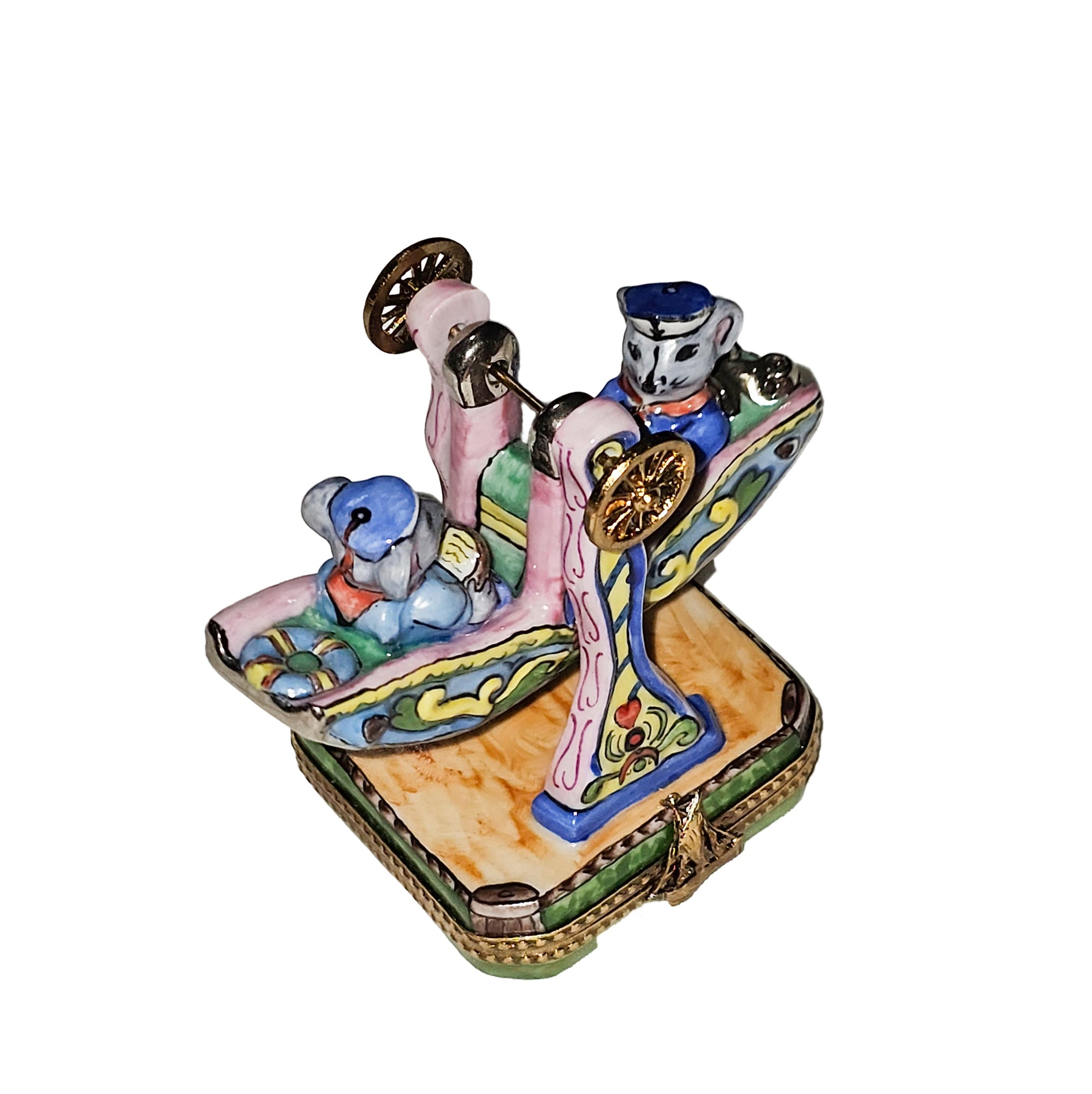 Mice Enjoying Carnival Ride Porcelain Limoges carnival kids baby critters mouse mice French Trinket Box