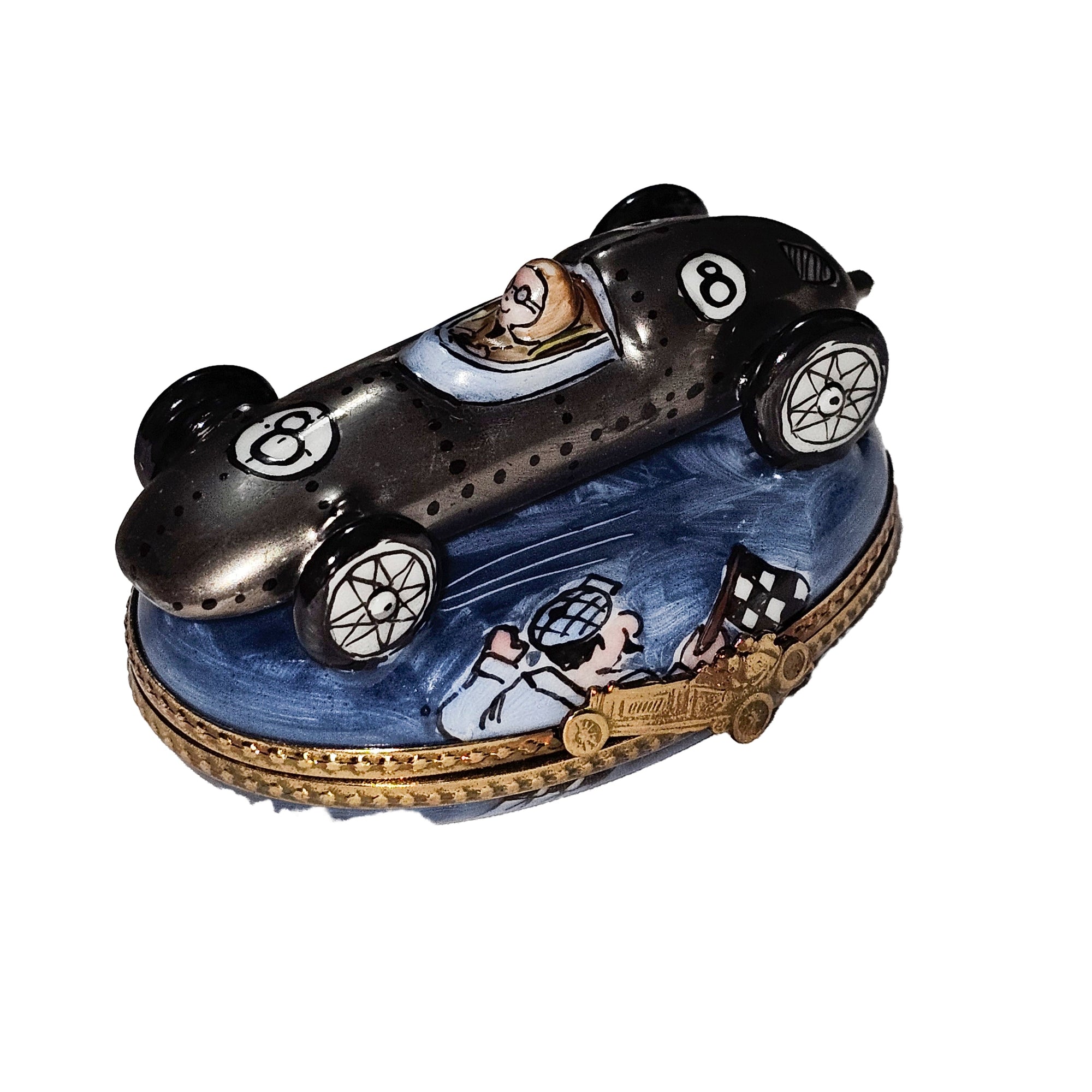 Silver Race Car Limoges Box Porcelain Limoges vehicle car French Trinket Box