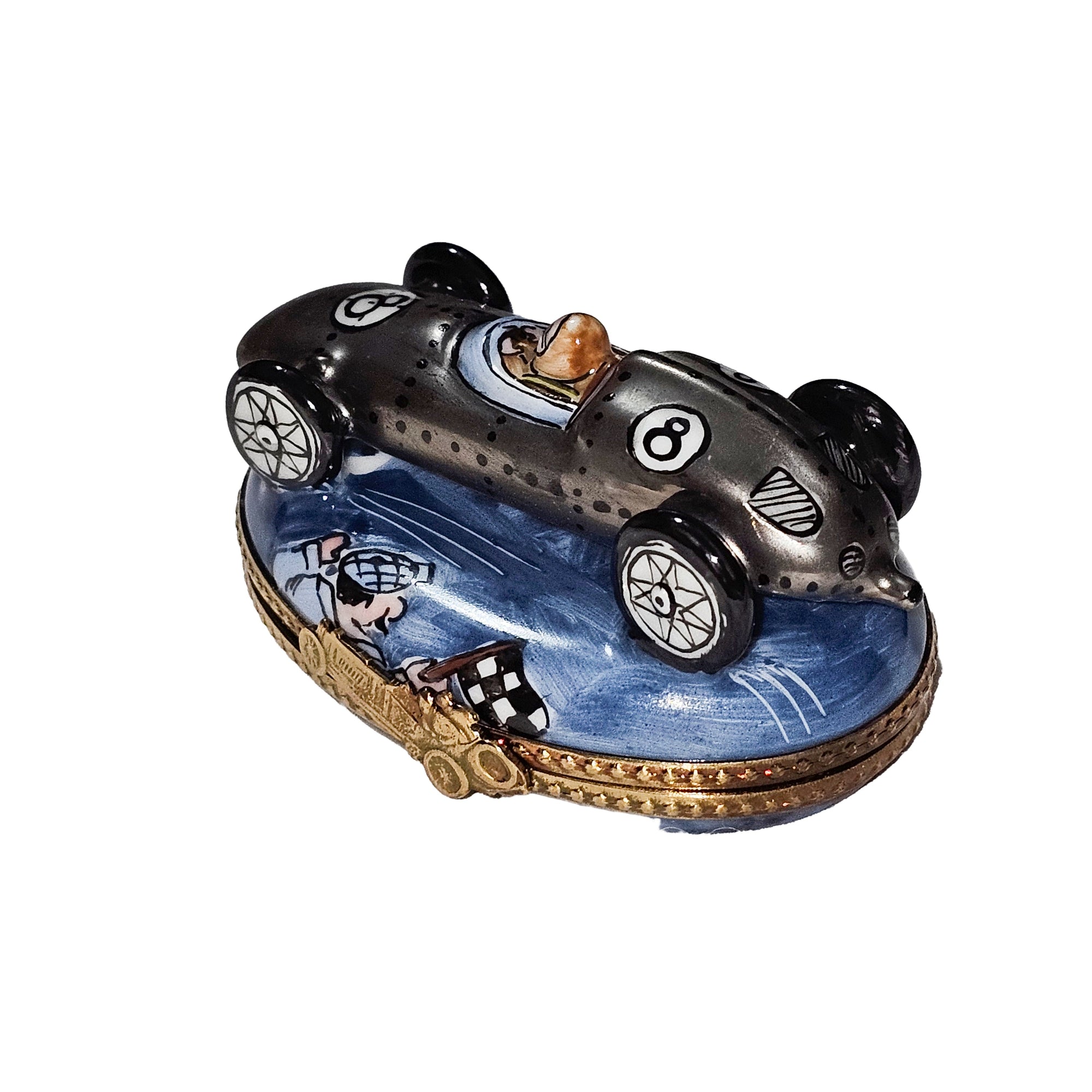 Silver Race Car Limoges Box Porcelain Limoges vehicle car French Trinket Box