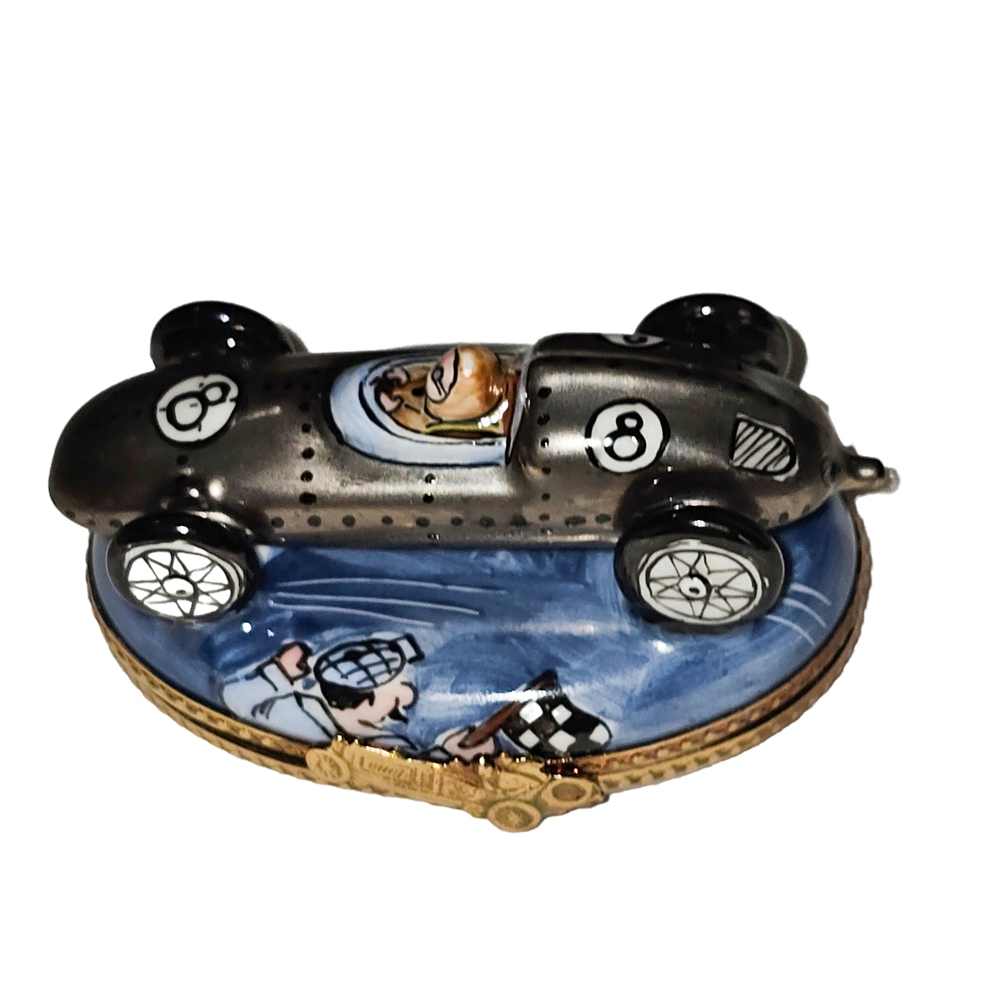Silver Race Car Limoges Box Porcelain Limoges vehicle car French Trinket Box