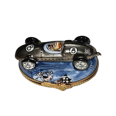 Silver Race Car Limoges Box Porcelain Limoges vehicle car French Trinket Box