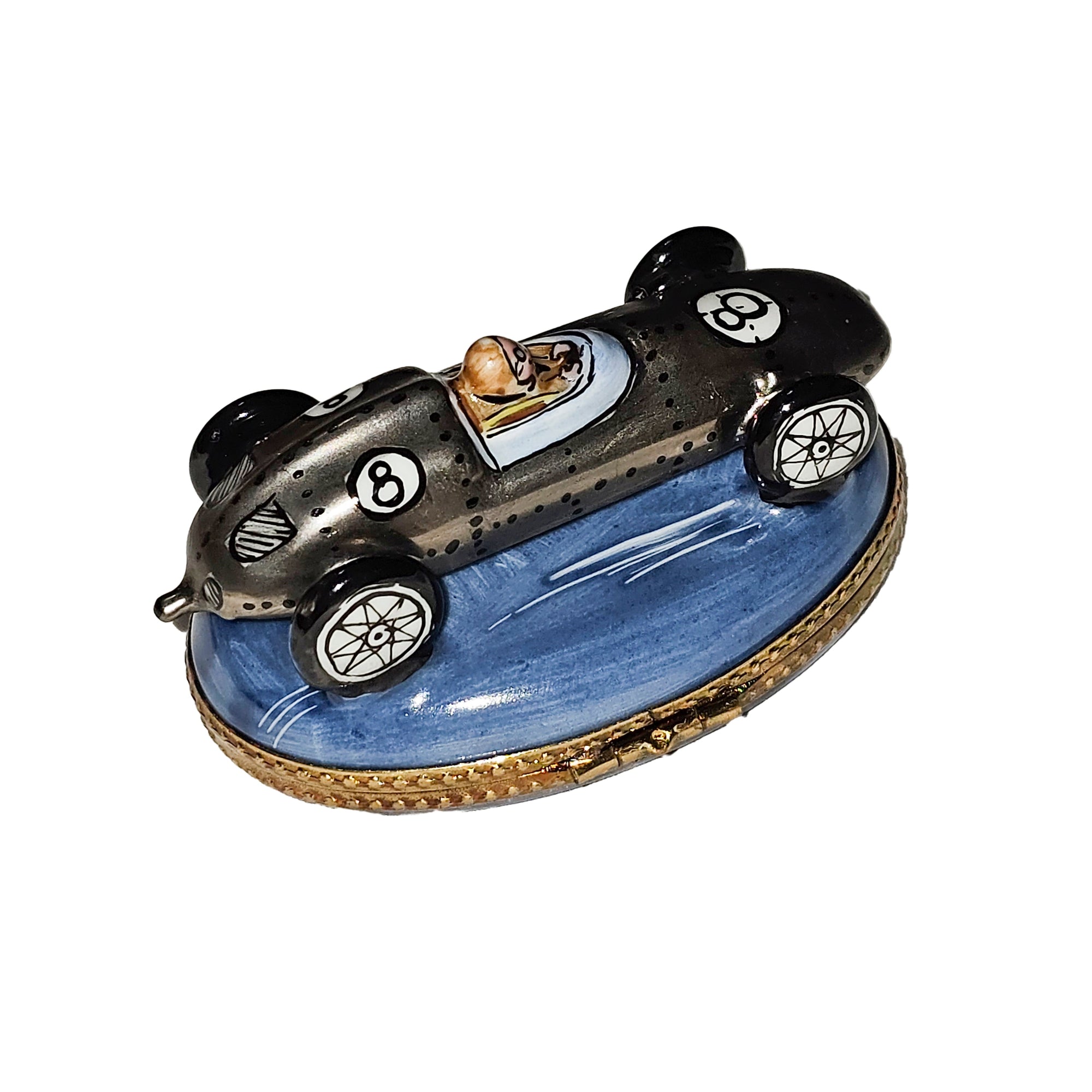 Silver Race Car Limoges Box Porcelain Limoges vehicle car French Trinket Box