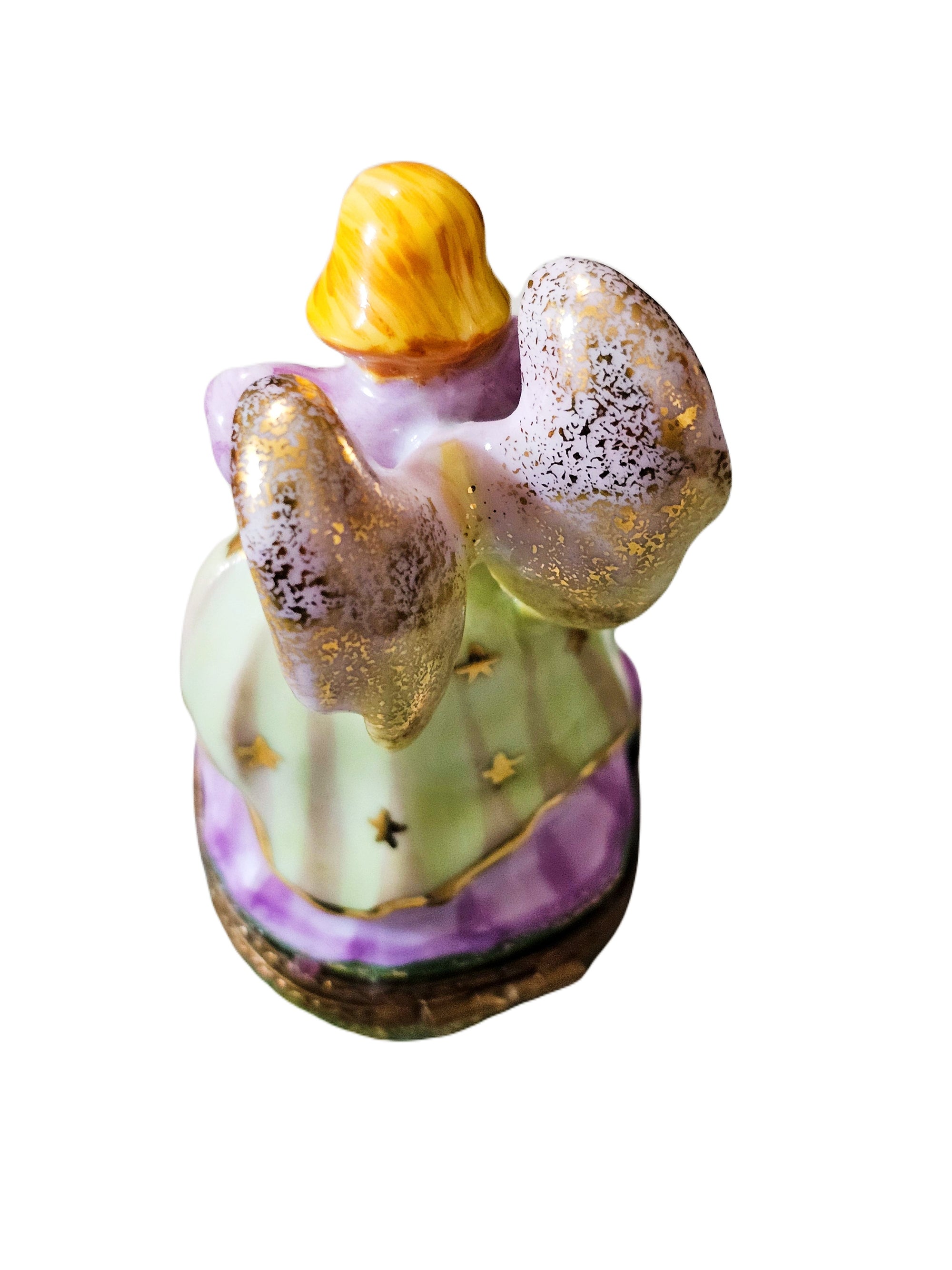 Pink Angel Figurine with Flowers Porcelain Limoges Angel French Trinket Box