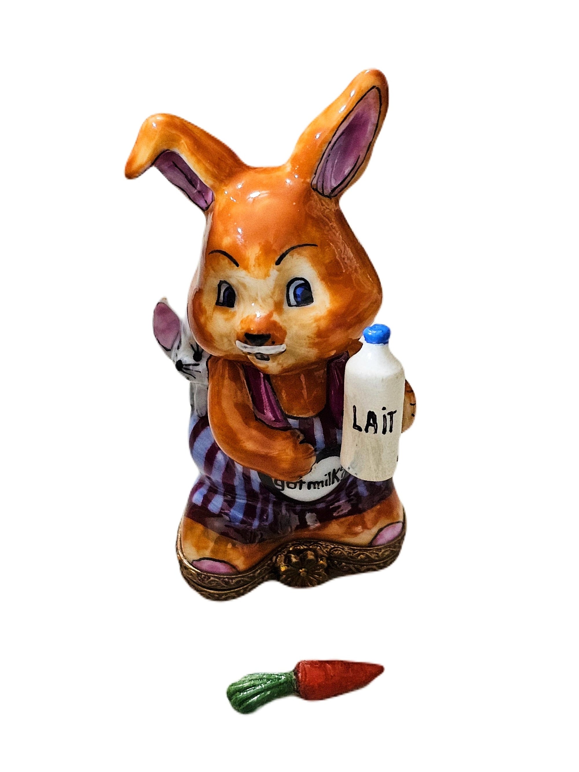 Charming Rabbit with Carrot Figurine Porcelain Limoges rabbit Easter French Trinket Box