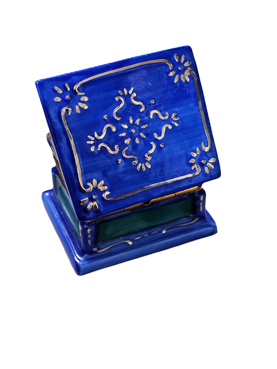 Enchanting Blue Toy Treasure Box Porcelain Limoges xmas teddy French Trinket Box