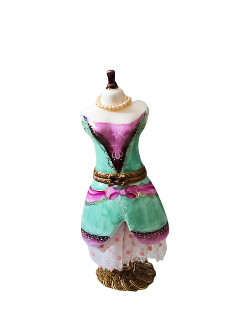 Pastel Charm Dress Box Porcelain Limoges Fashion French Trinket Box