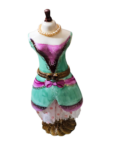 Pastel Charm Dress Box Porcelain Limoges Fashion French Trinket Box